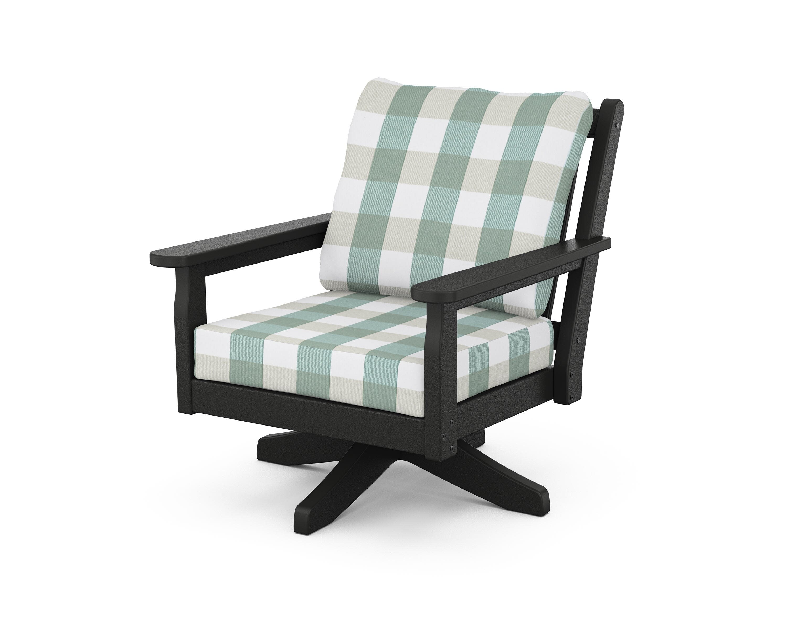 Chippendale Deep Seating Swivel Chair in Black / Buffalo Plaid Glacier Spa