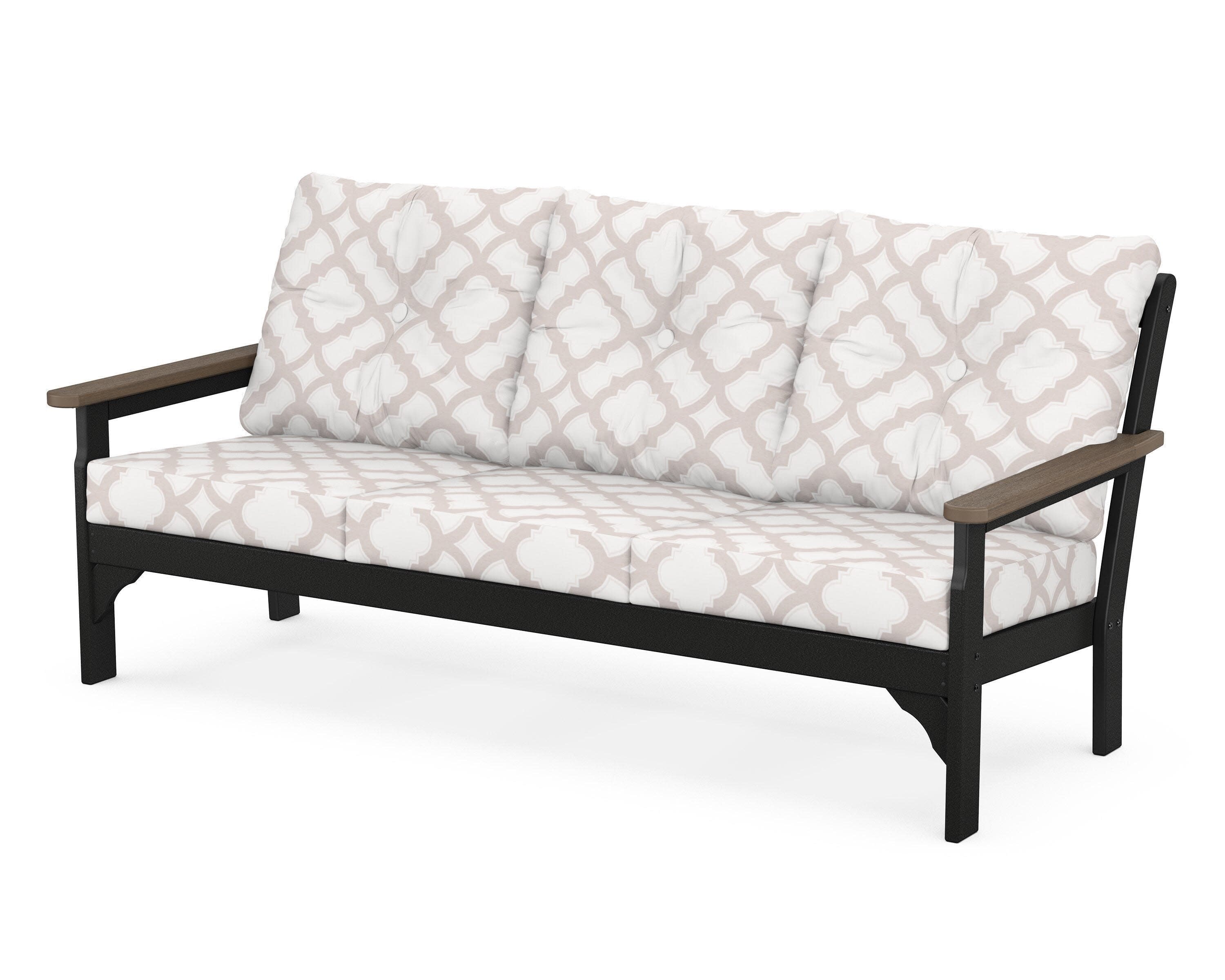 Vineyard Deep Seating Sofa in Black / Kona / Trellis Dune Burlap