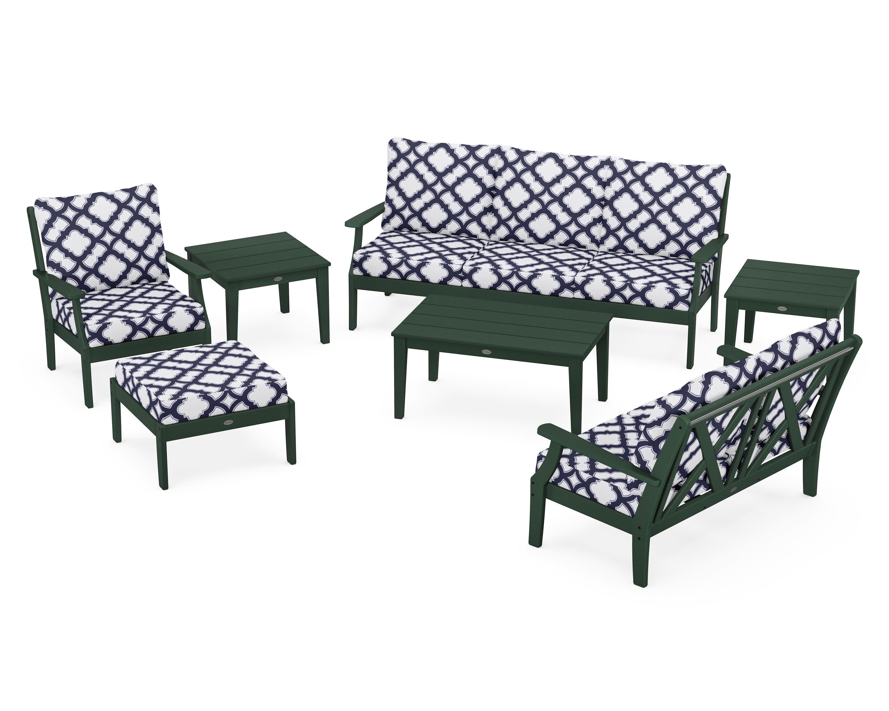 Braxton 7-Piece Deep Seating Set in Green / Trellis Navy