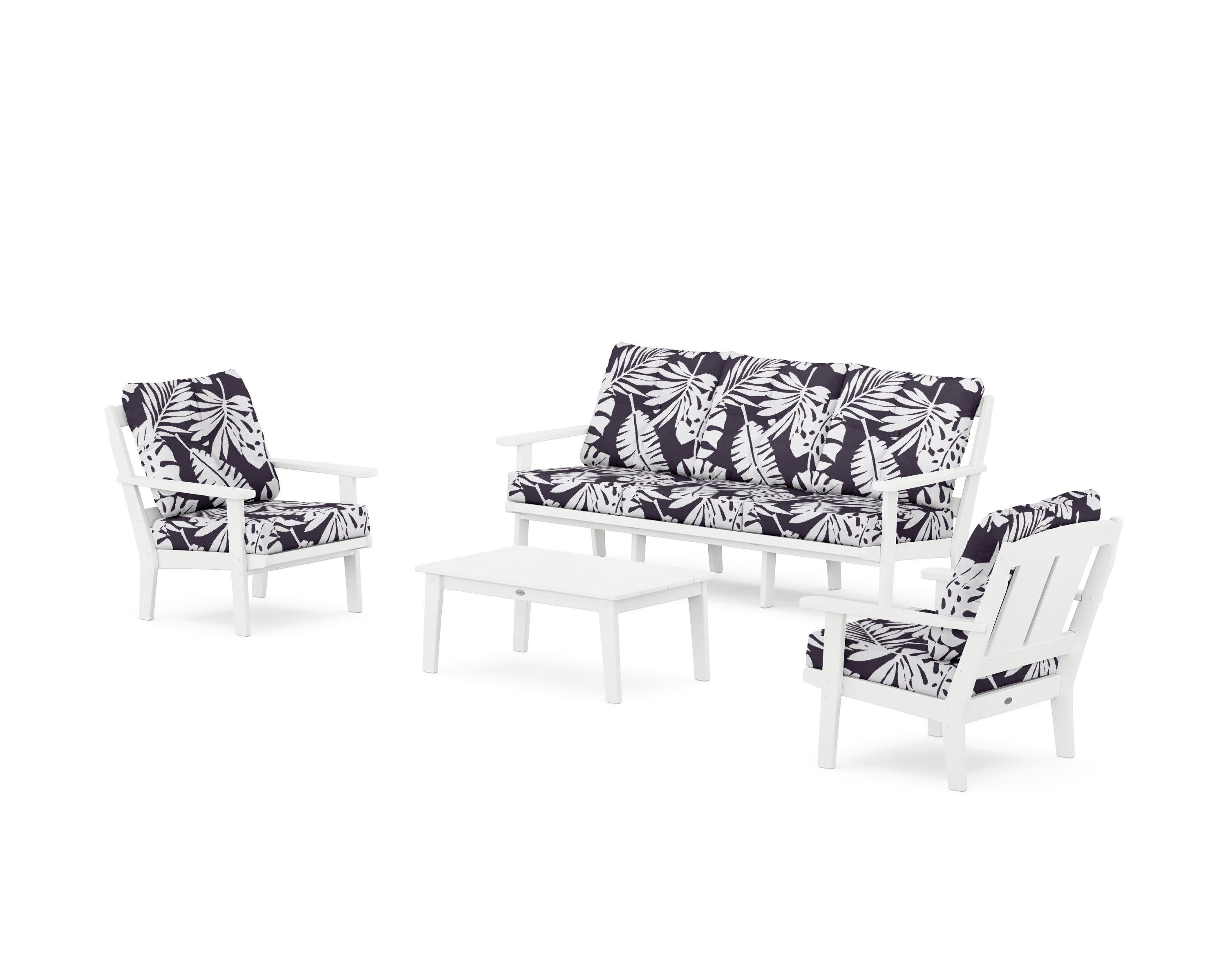 Mission 4-Piece Deep Seating Set with Sofa in White / Leaf Navy