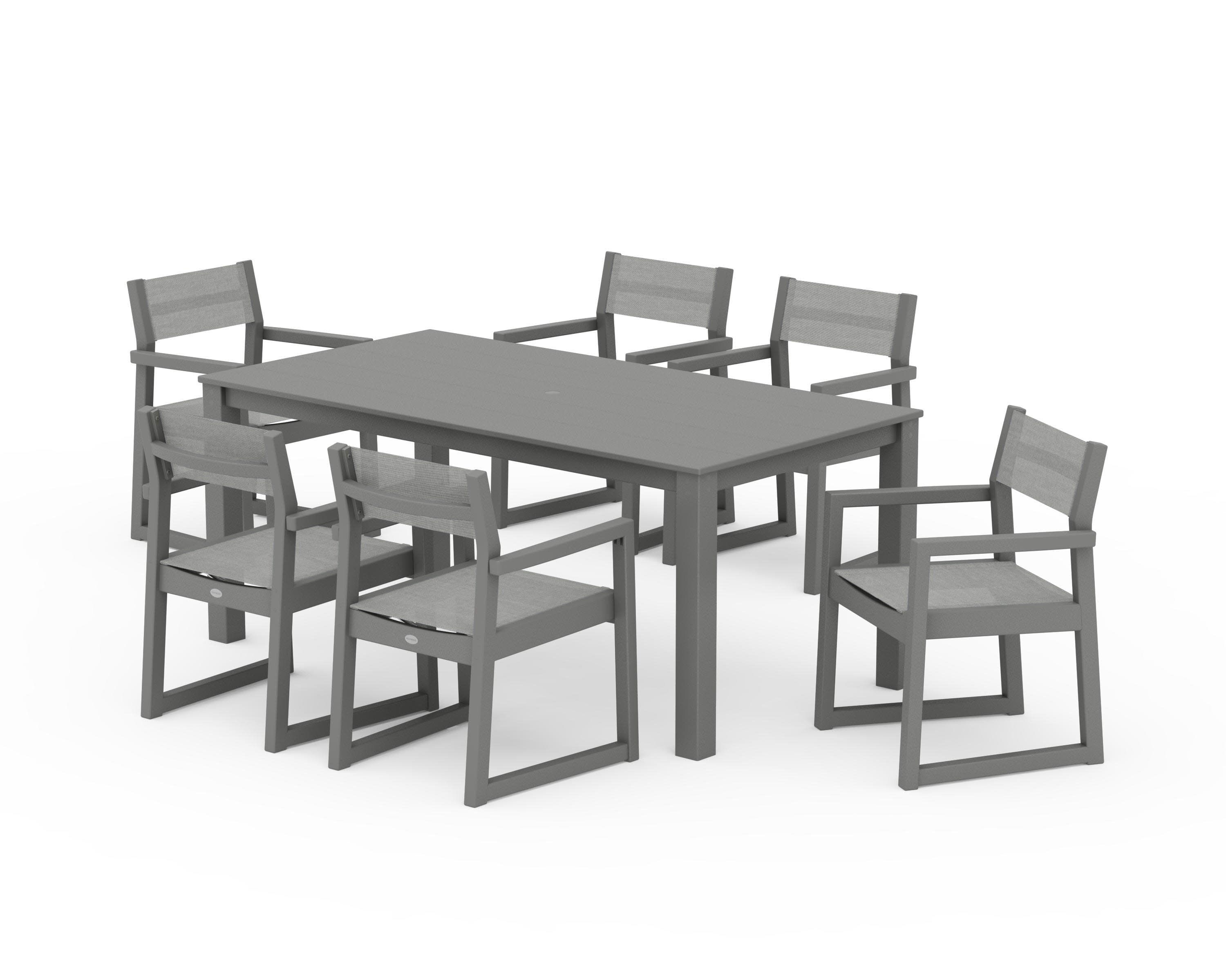 EDGE Sling Arm Chair 7-Piece Parsons Dining Set in Slate Grey / Metallic Sling