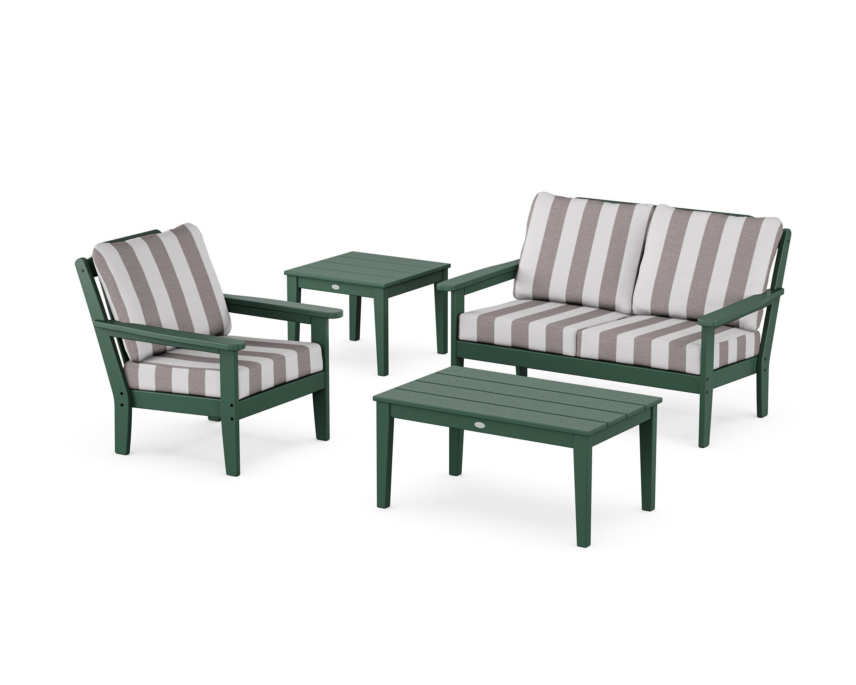 Wovendale 4-Piece Deep Seating Set in Green / Cabana Stripe Grey Mist
