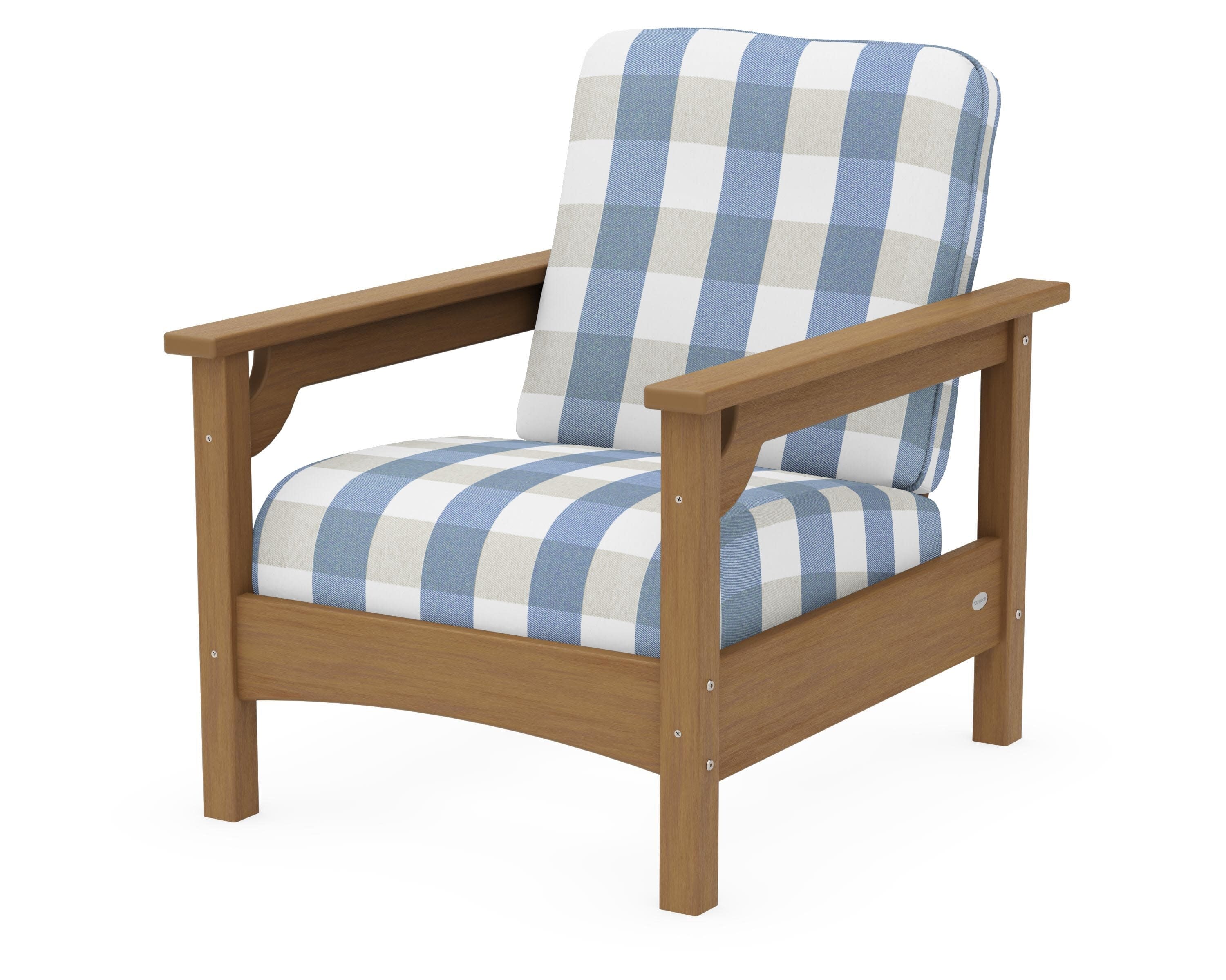 Club Chair in Natural / Buffalo Plaid Sky Blue