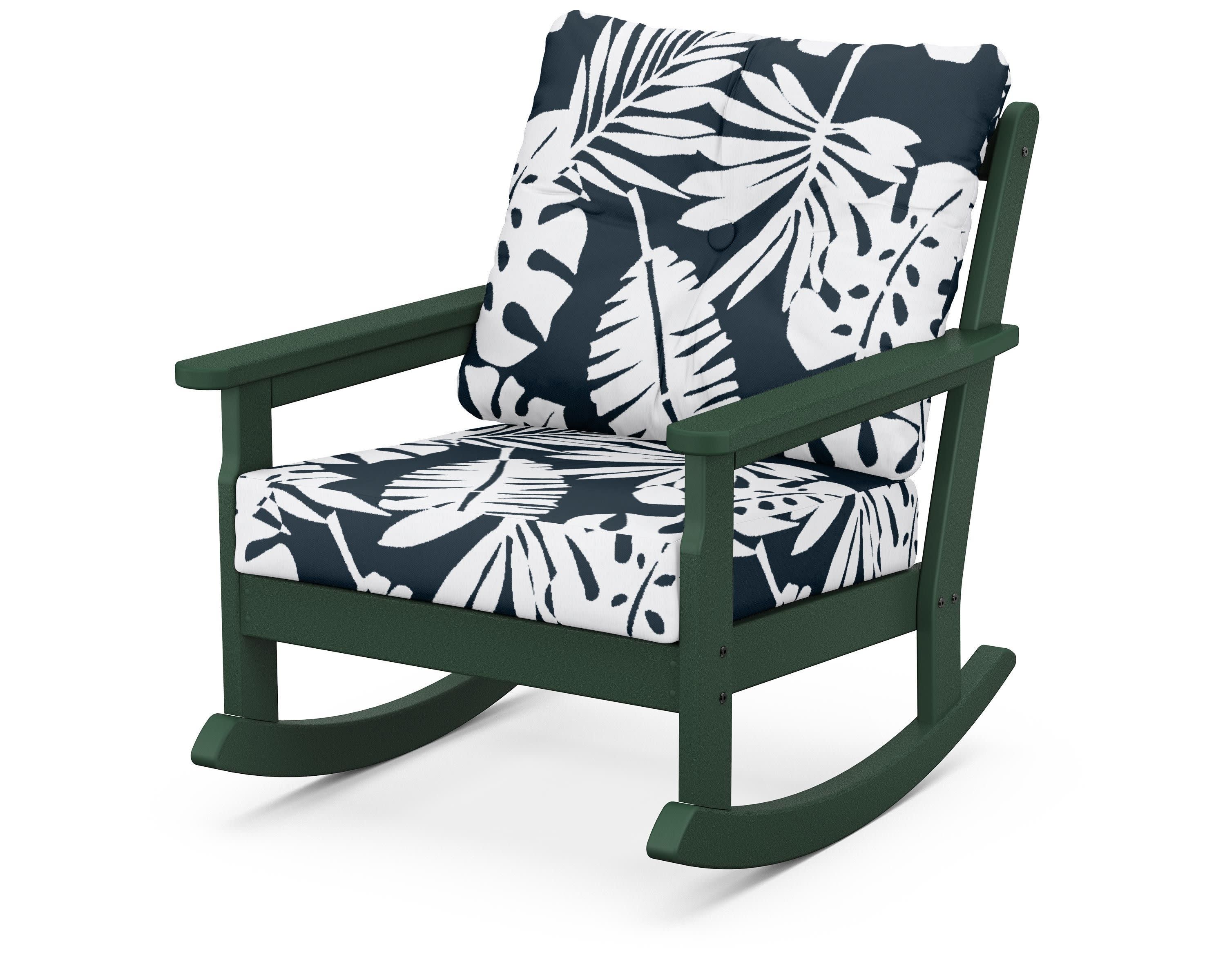 Vineyard Deep Seating Rocking Chair in Green / Leaf Marine Indigo