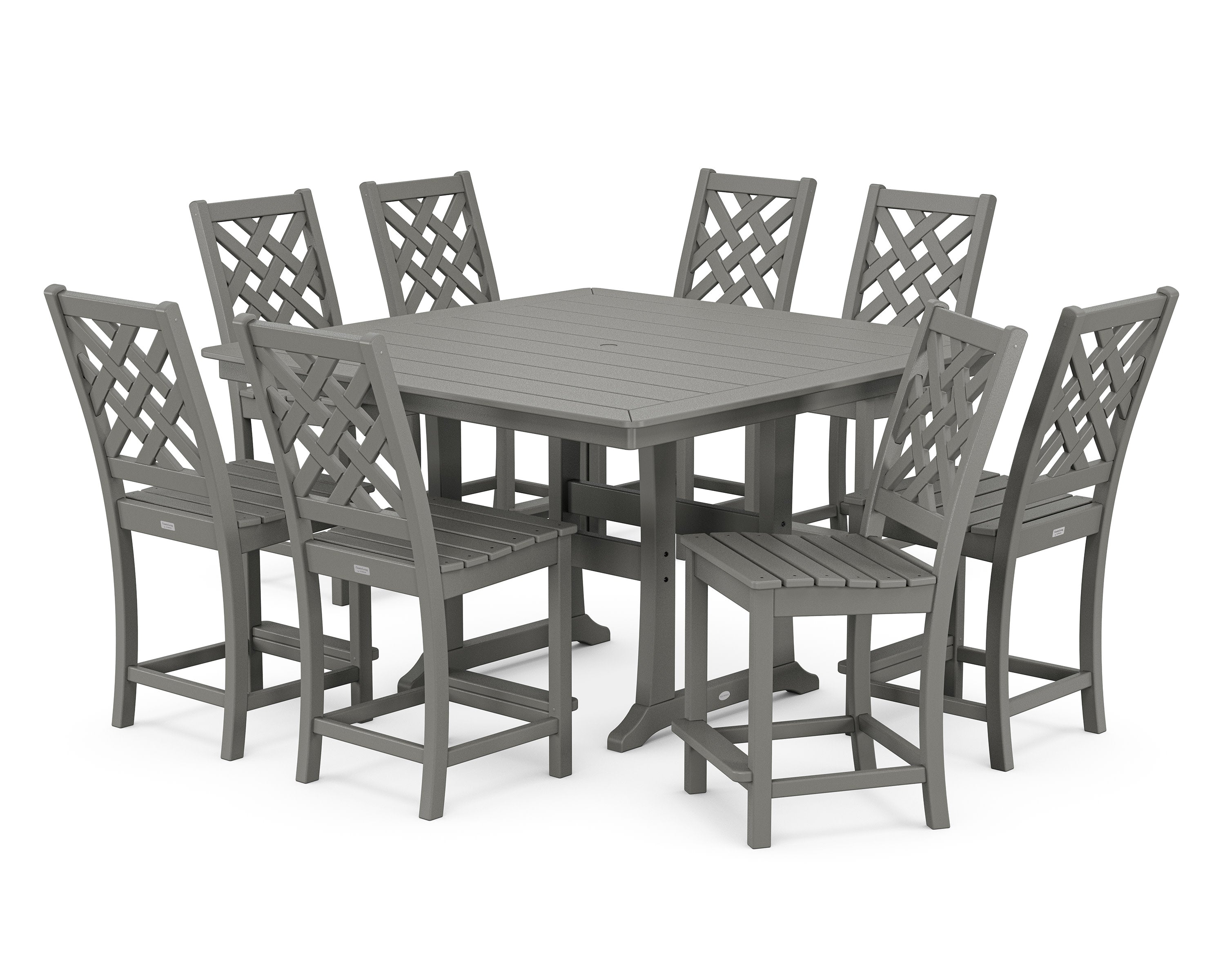 Wovendale Side Chair 9-Piece Square Counter Set with Trestle Legs in Slate Grey