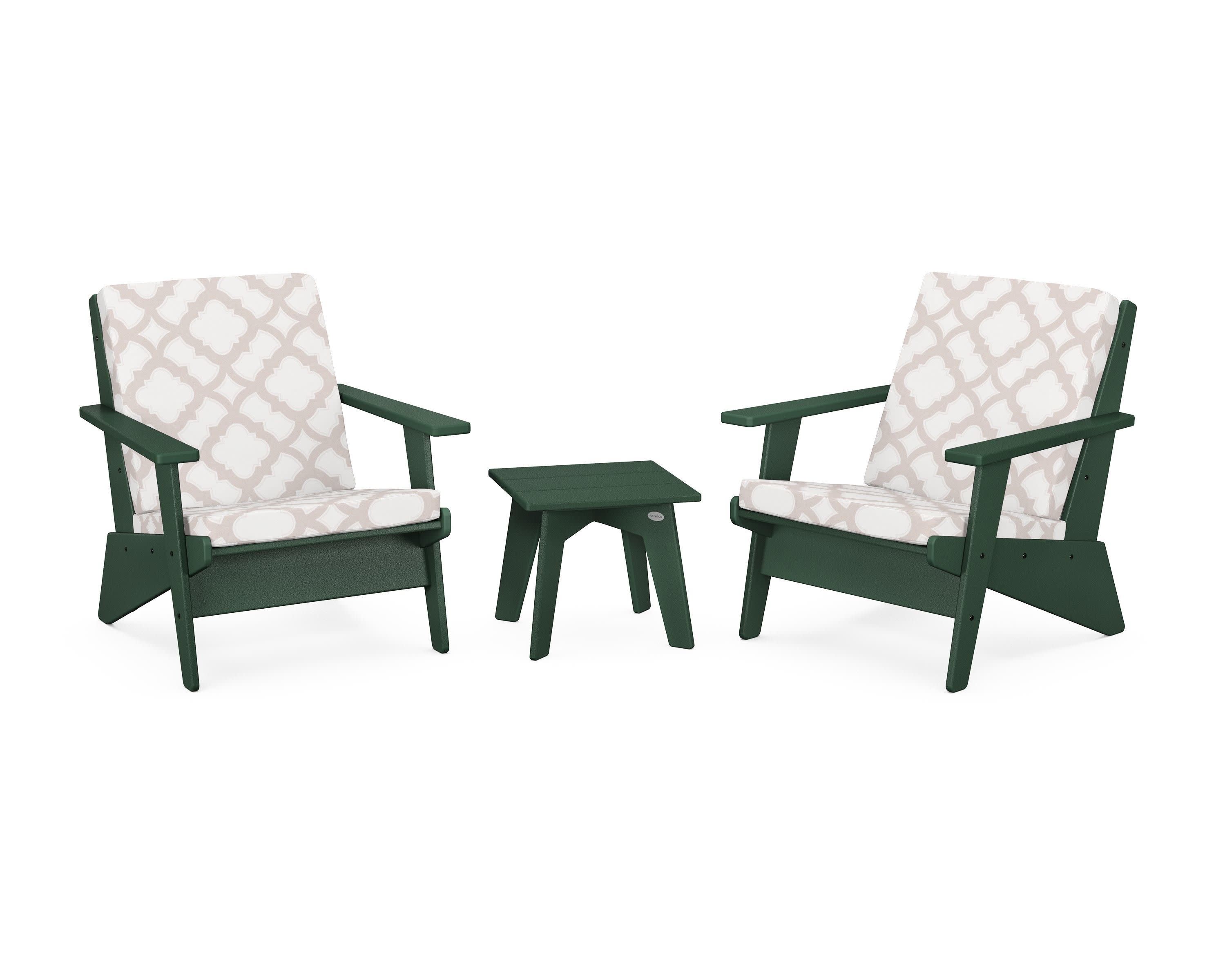Riviera Modern Lounge 3-Piece Set in Green / Trellis Dune Burlap