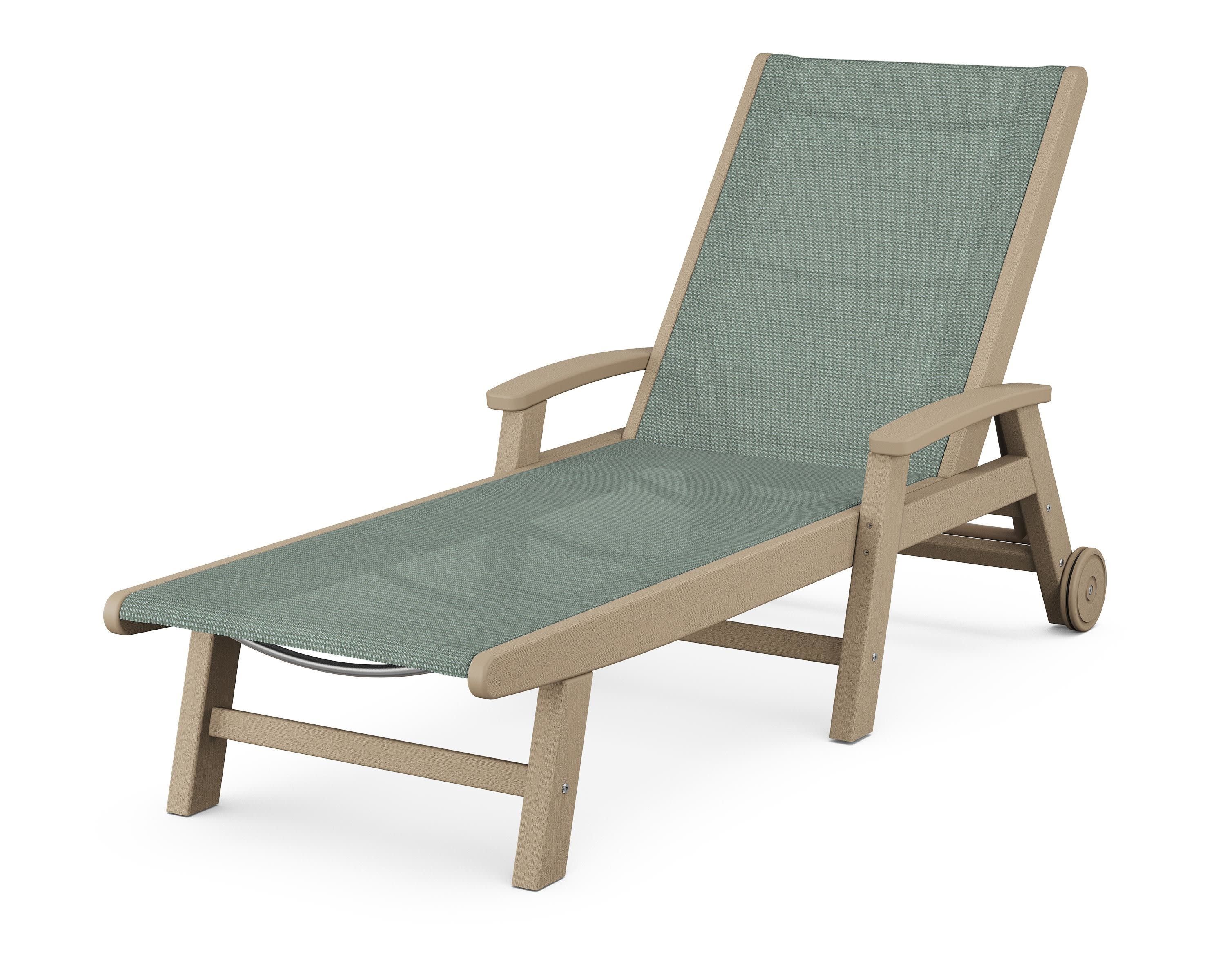 Coastal Chaise with Wheels in Vintage Sahara / Dupioni Sea Mist Sling