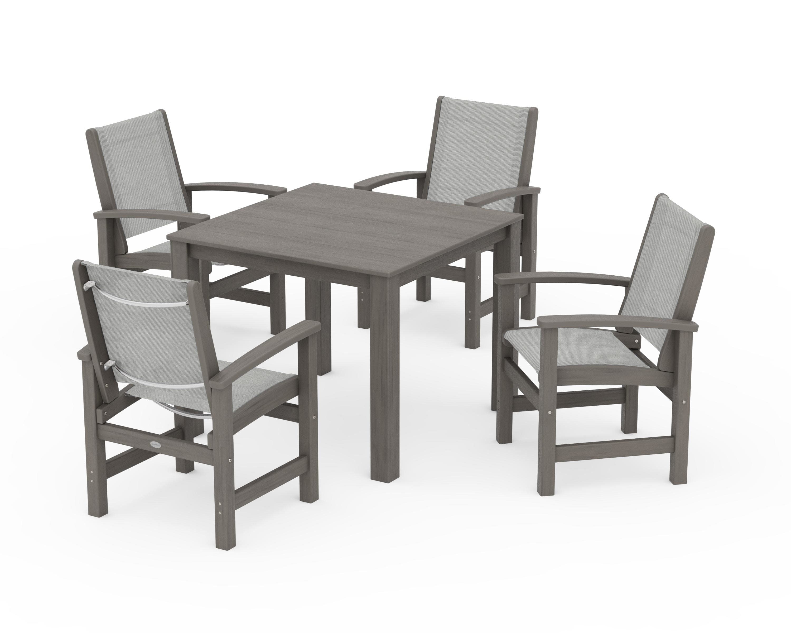 Coastal 5-Piece Parsons Dining Set in Driftwood / Metallic Sling