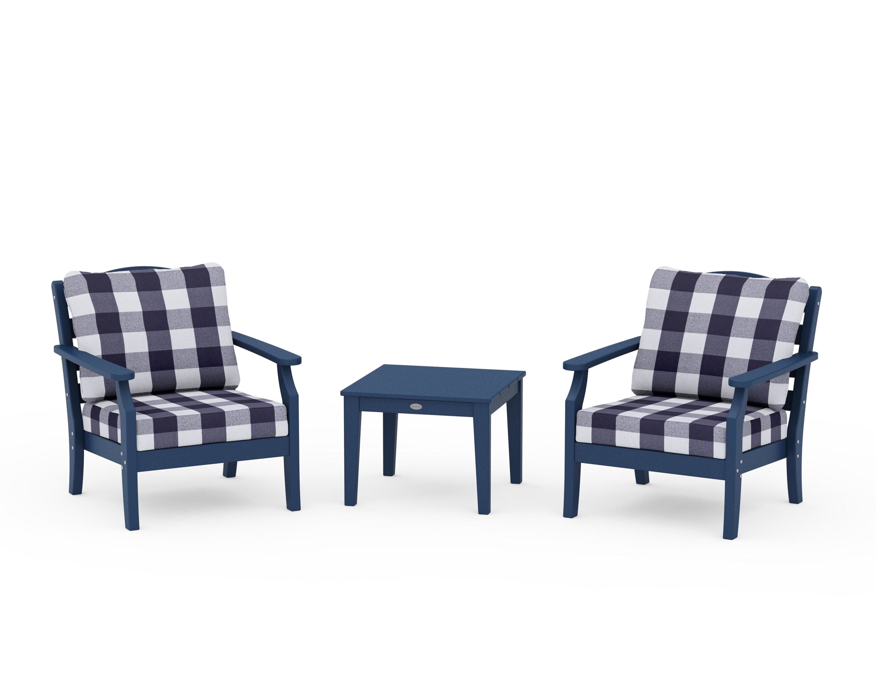 Savannah 3-Piece Deep Seating Set in Navy / Buffalo Plaid Navy