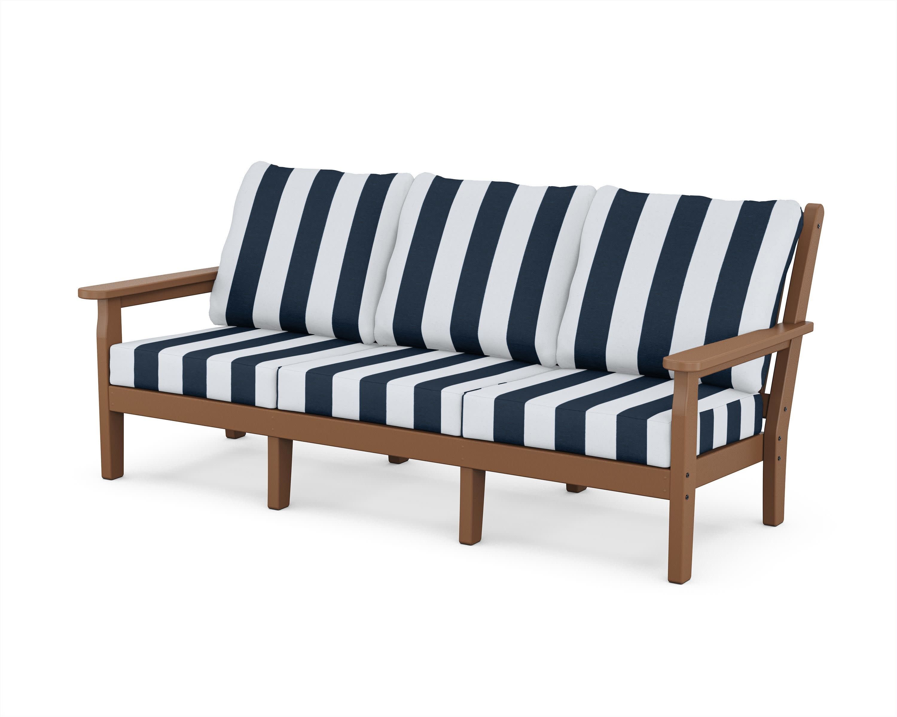 Chippendale Deep Seating Sofa in Teak / Cabana Stripe Marine Indigo