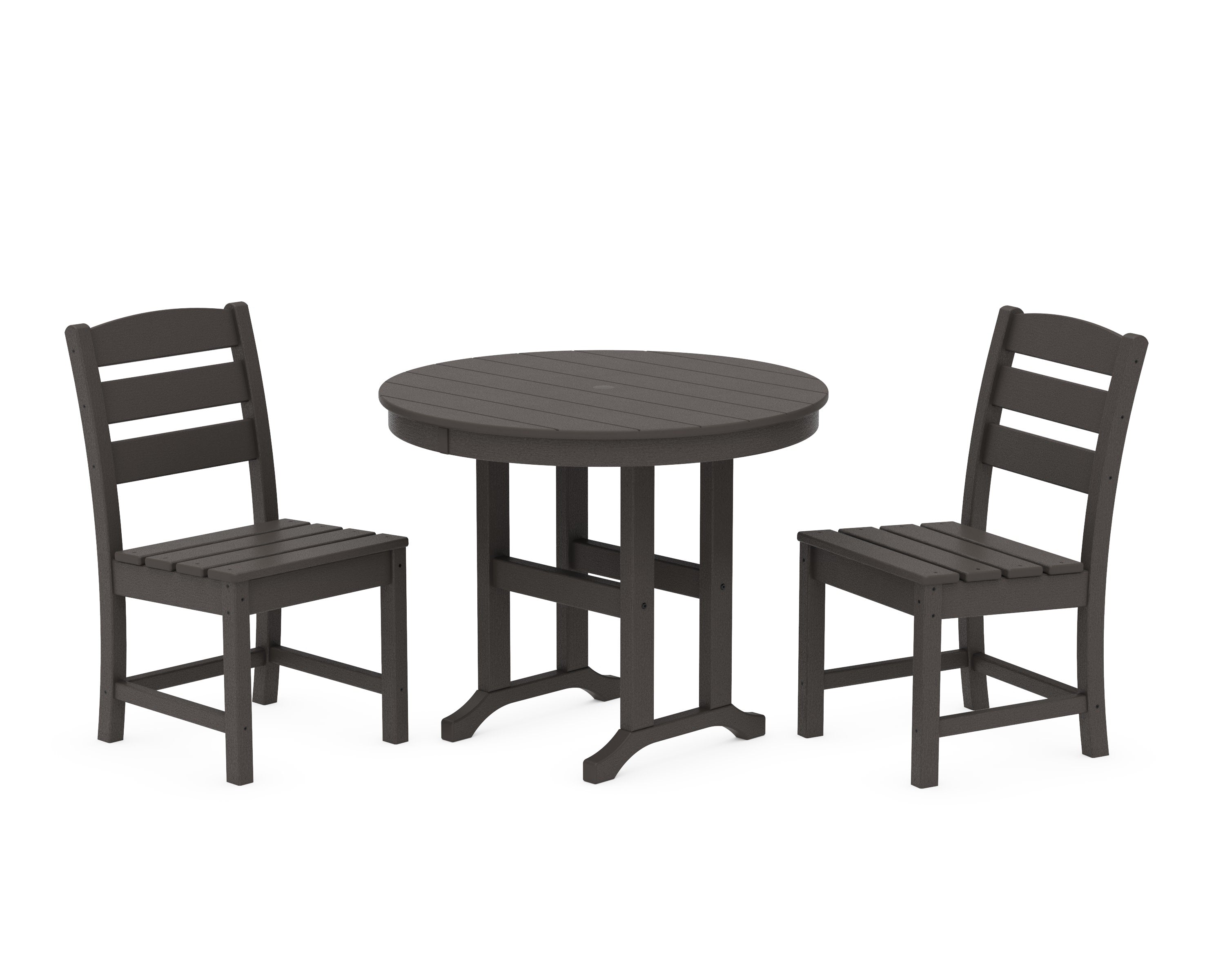 Lakeside Side Chair 3-Piece Round Dining Set in Vintage Coffee