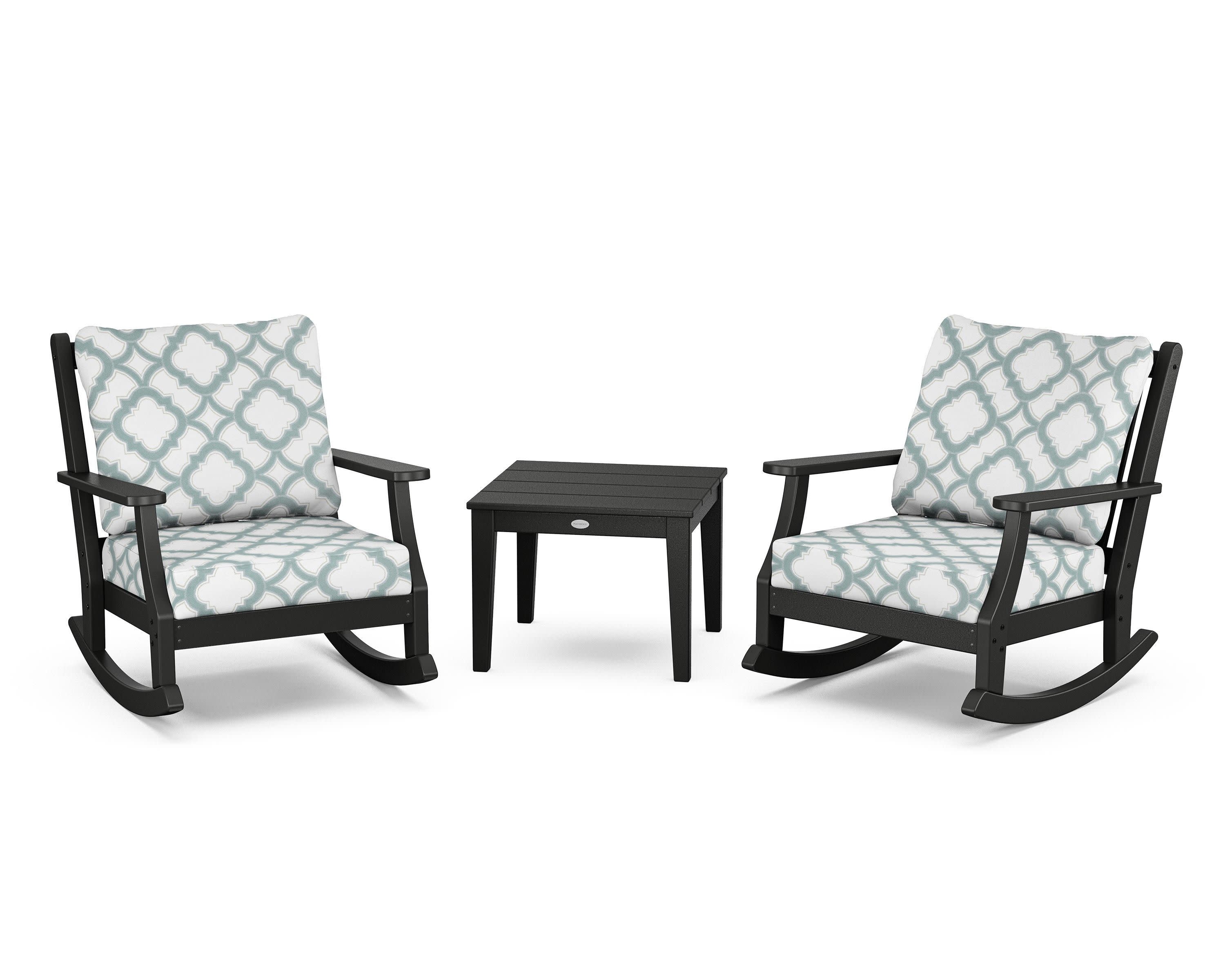Wovendale 3-Piece Deep Seating Rocker Set in Black / Trellis Glacier Spa