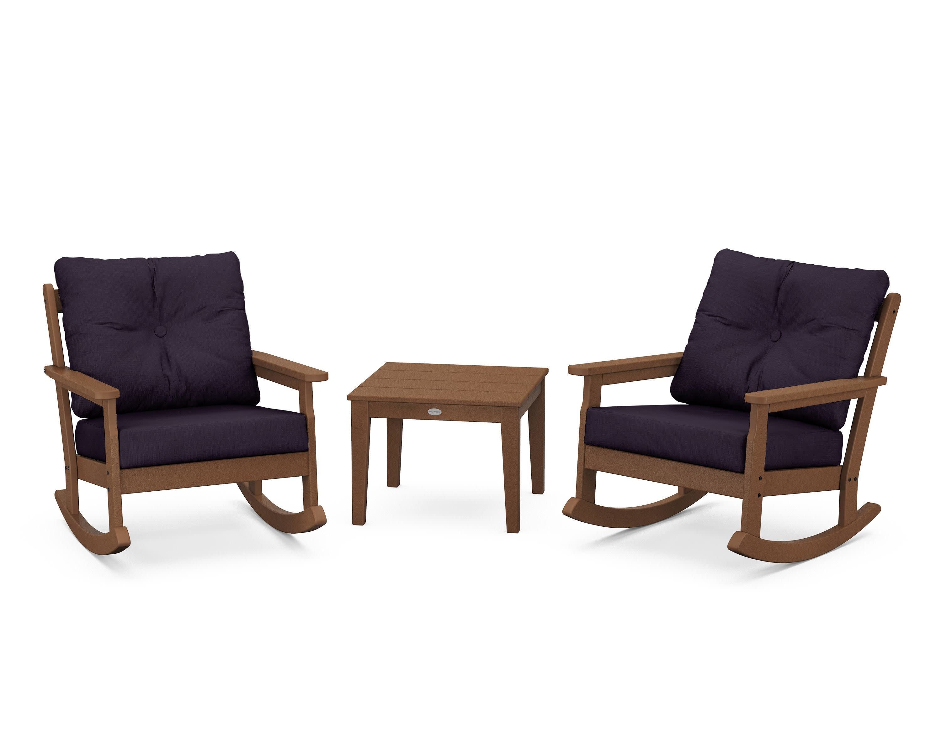 Vineyard 3-Piece Deep Seating Rocker Set in Teak / Navy Linen