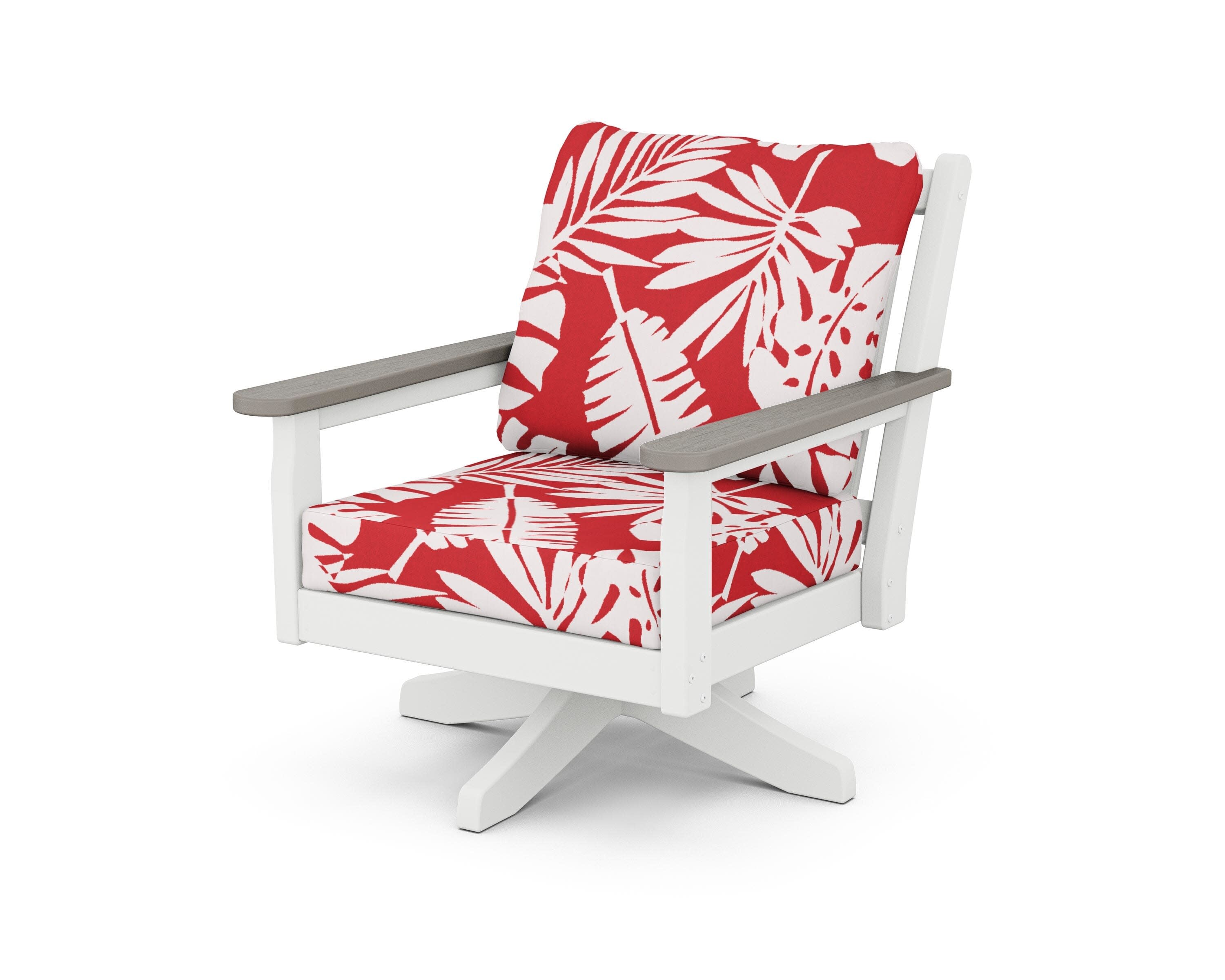 Chippendale Deep Seating Swivel Chair in White / Driftwood / Leaf Crimson