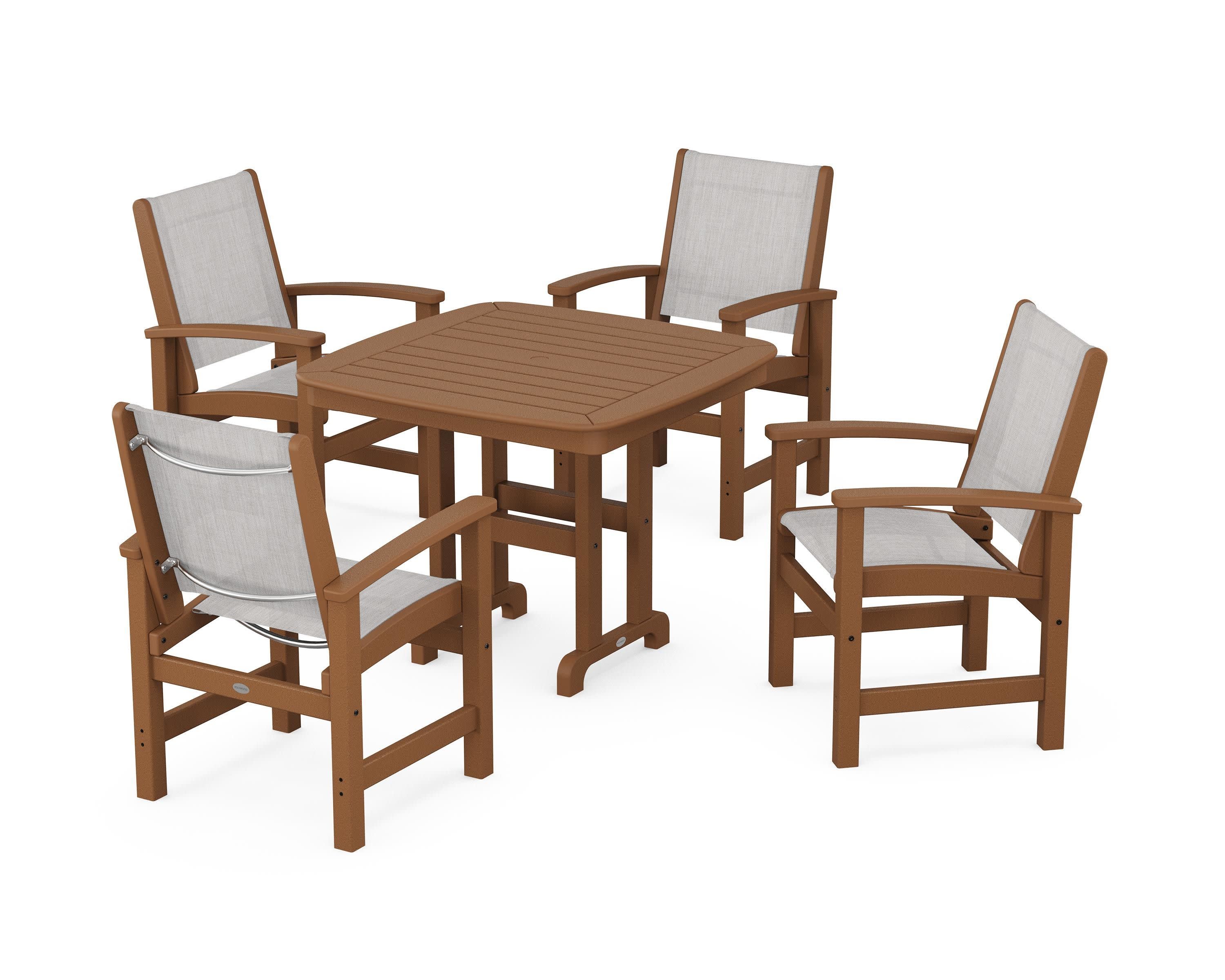 Coastal 5-Piece Dining Set in Teak / Parchment Sling
