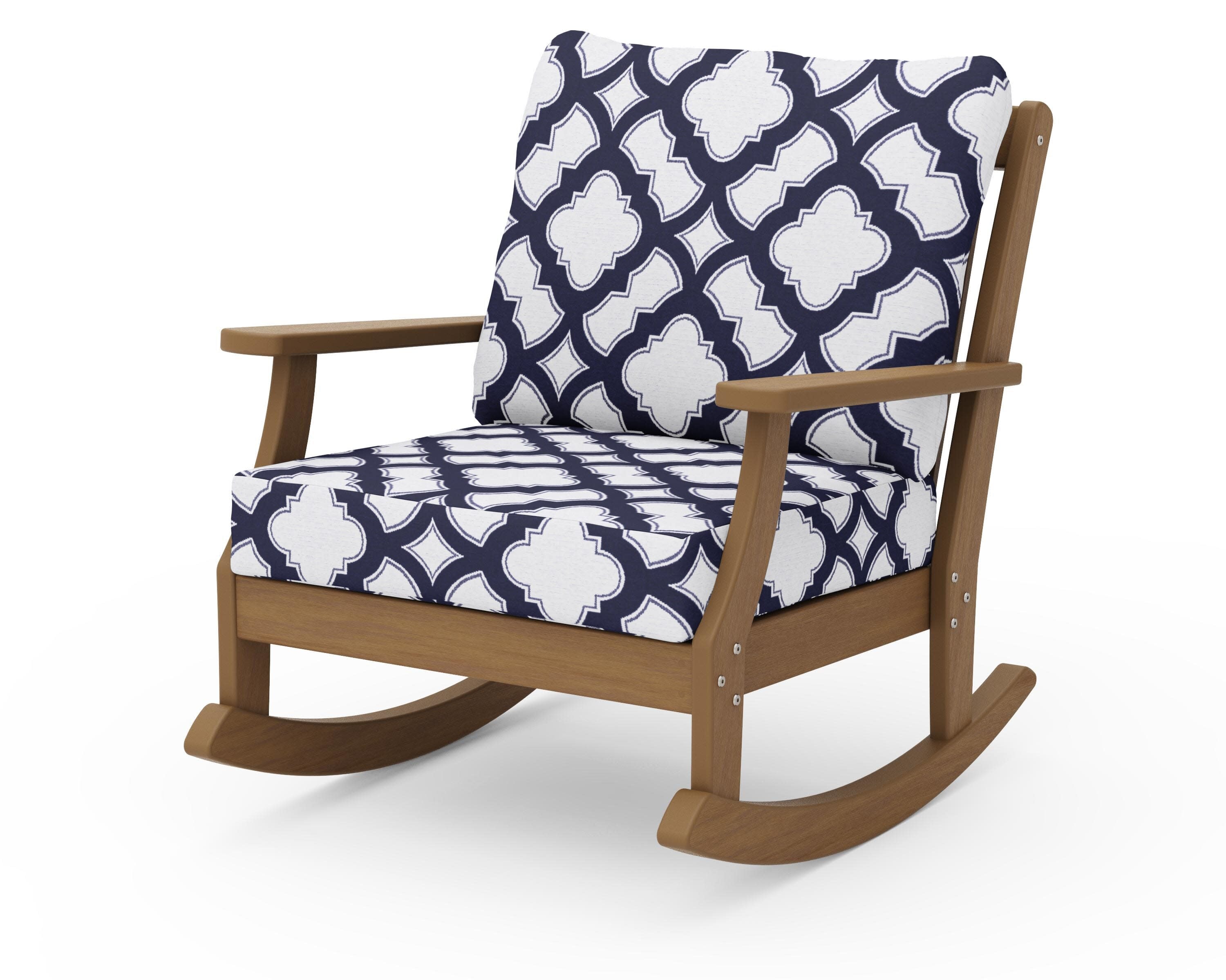 Braxton Deep Seating Rocking Chair in Natural / Trellis Navy