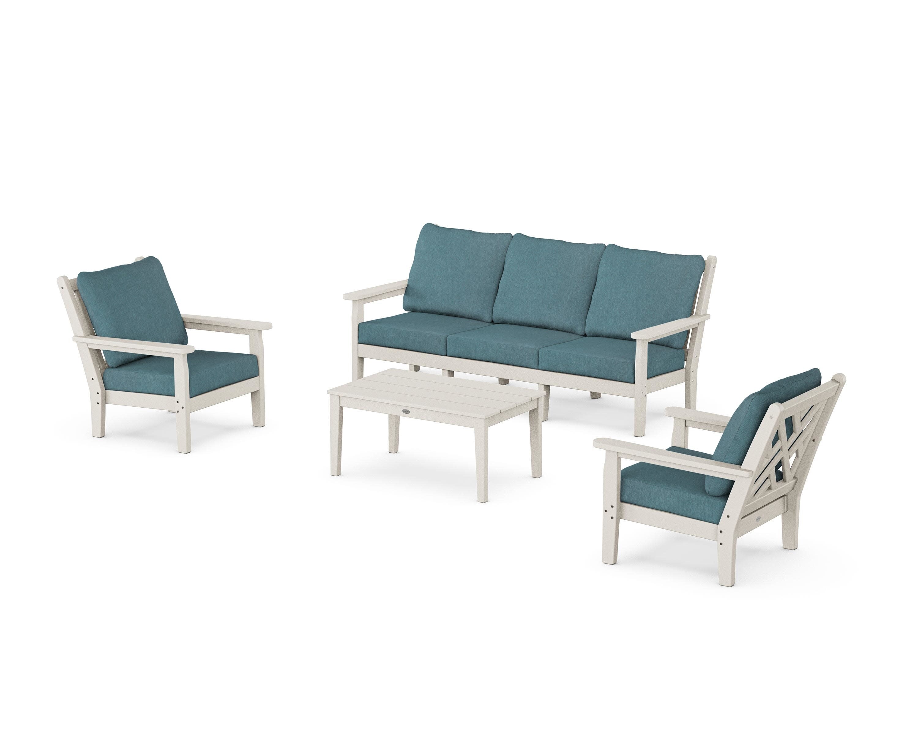 Chippendale 4-Piece Deep Seating Set with Sofa in Sand / Ocean Teal