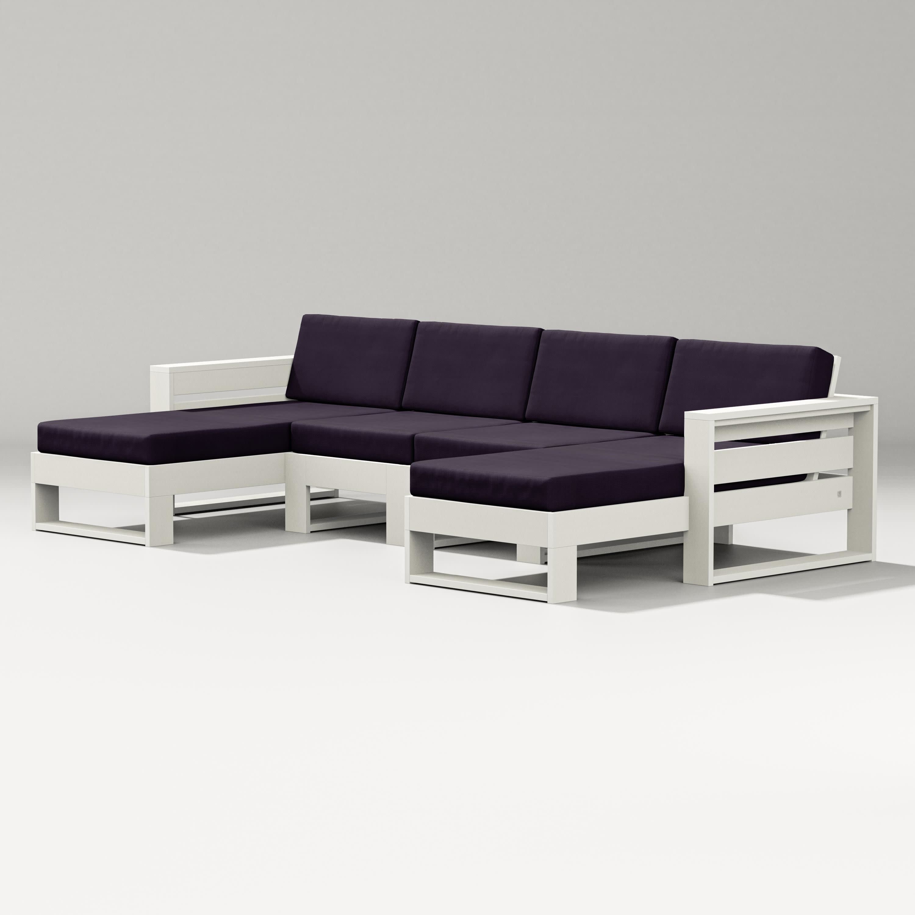 Latitude Double Chaise Sectional in Vintage White / Navy Linen
