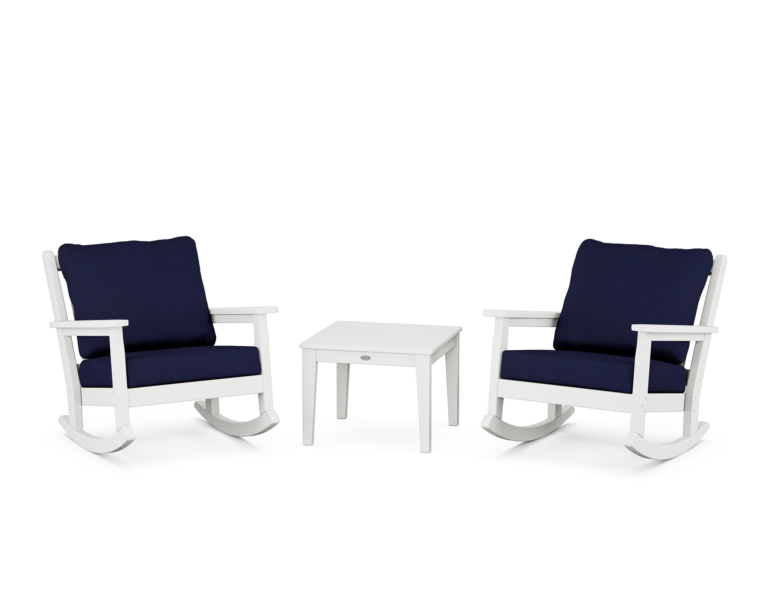 Chippendale 3-Piece Deep Seating Rocker Set in White / Navy