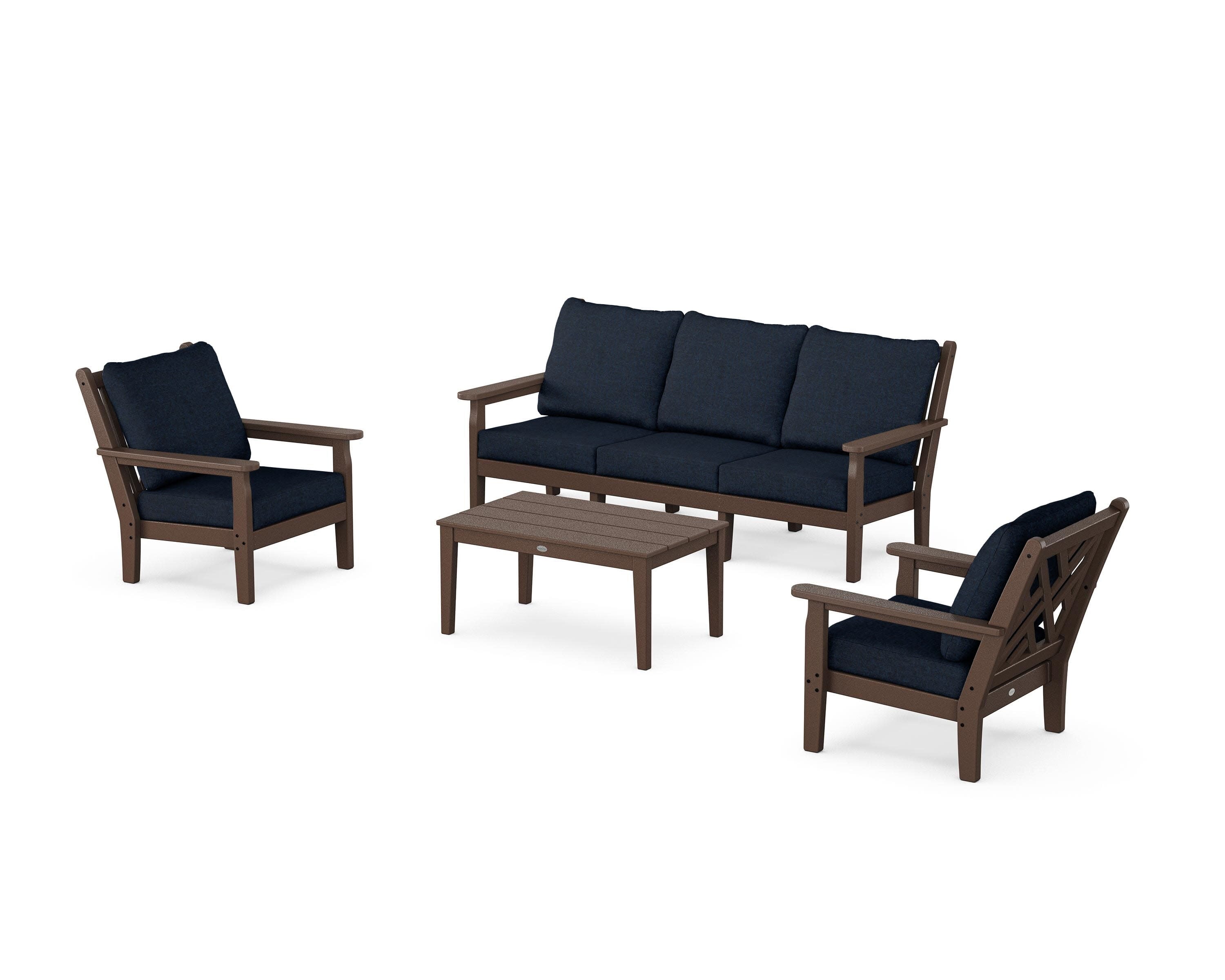 Chippendale 4-Piece Deep Seating Set with Sofa in Mahogany / Marine Indigo