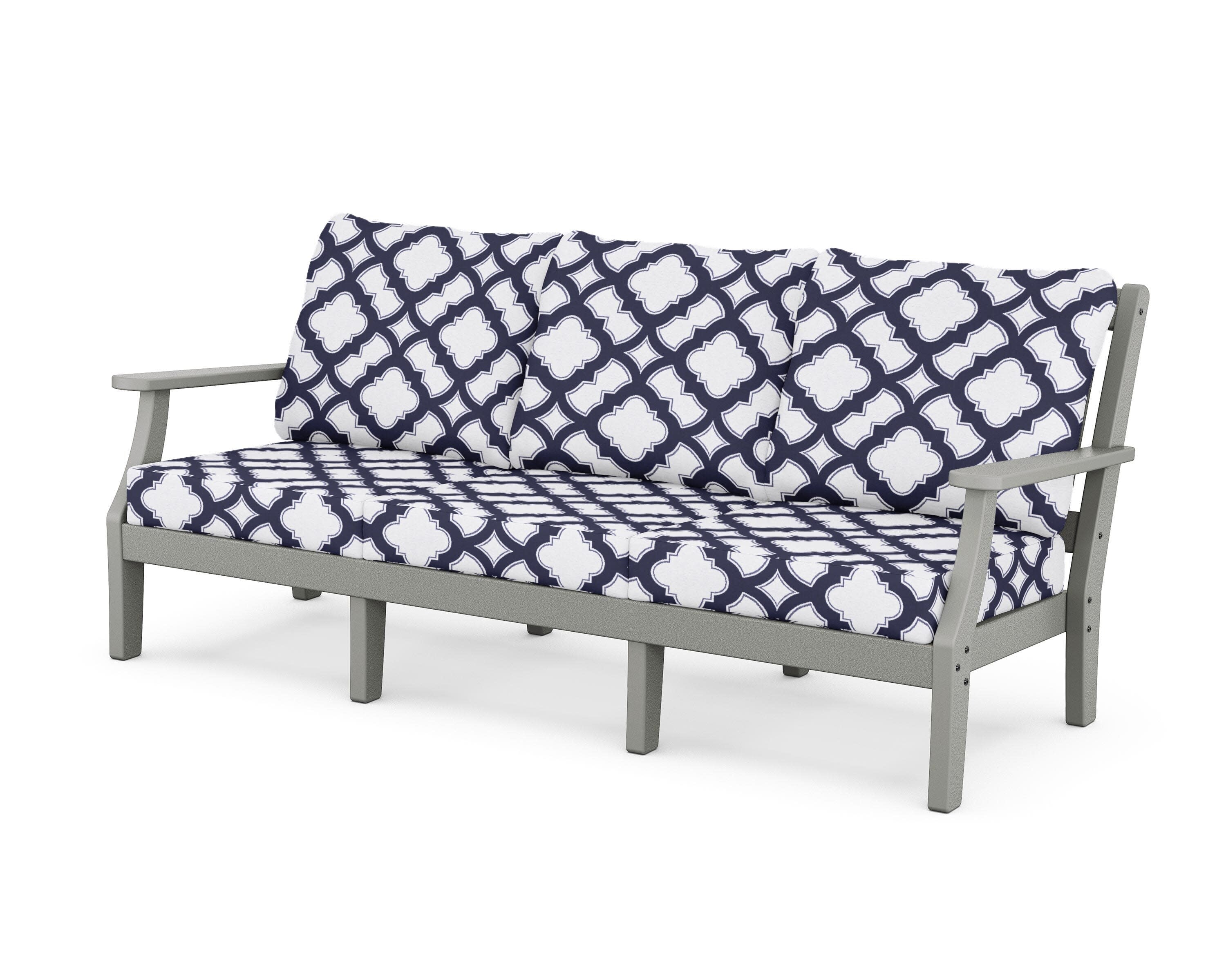 Chinoiserie Deep Seating Sofa in Slate Grey / Trellis Navy