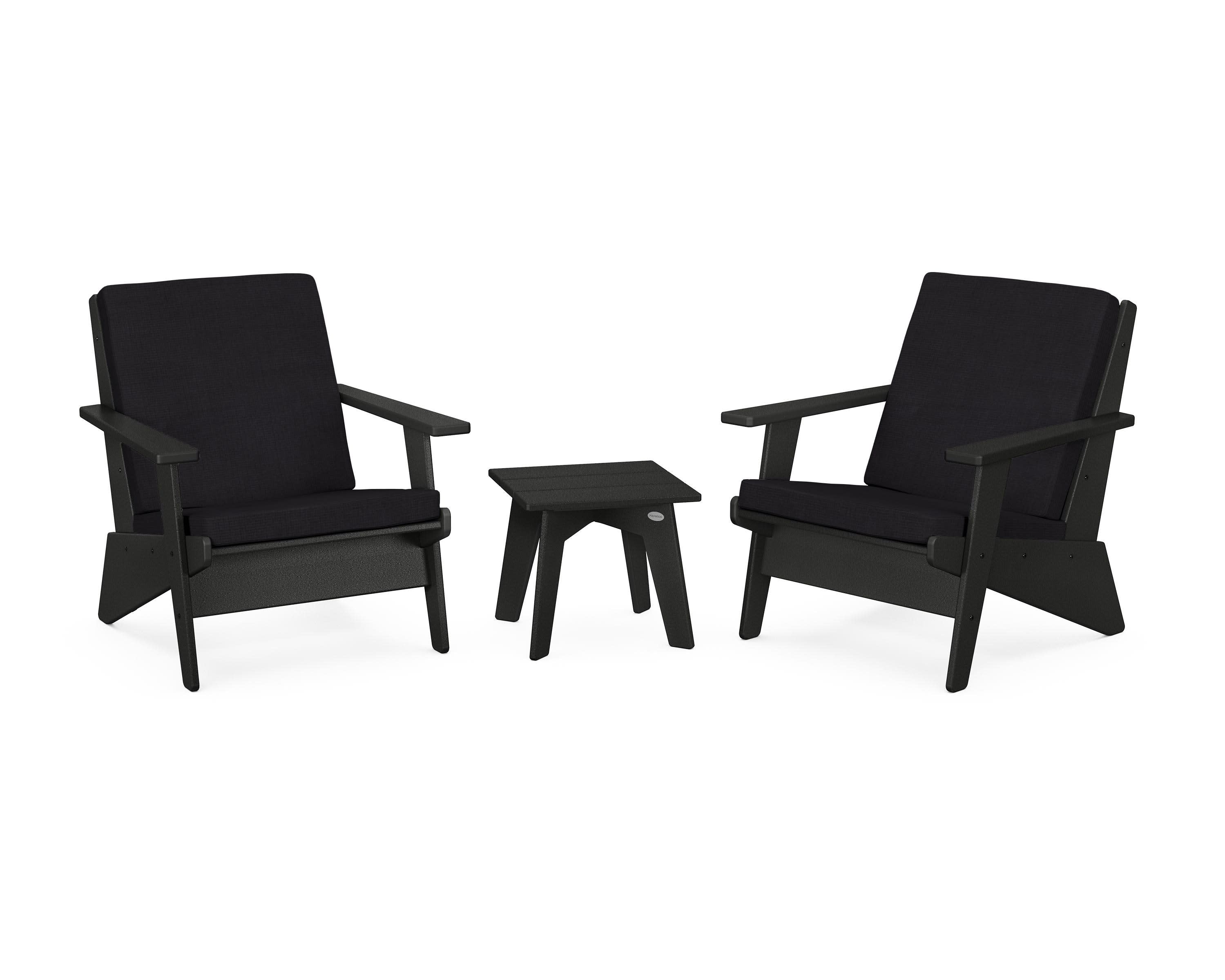 Riviera Modern Lounge 3-Piece Set in Black / Midnight Linen