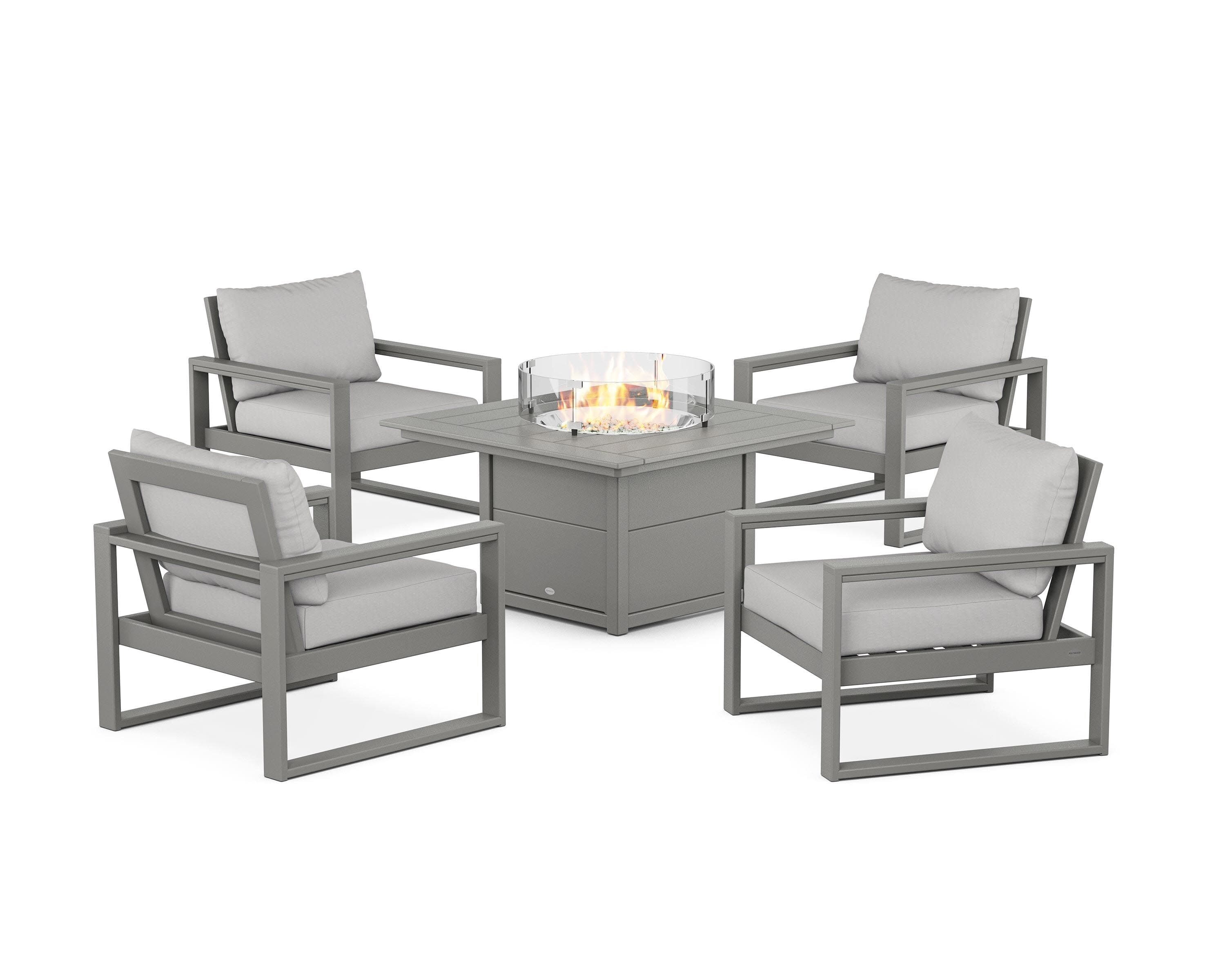 EDGE Sectional 5-Piece Deep Seating Set with Fire Pit Table in Slate Grey / Diamond in the Rough