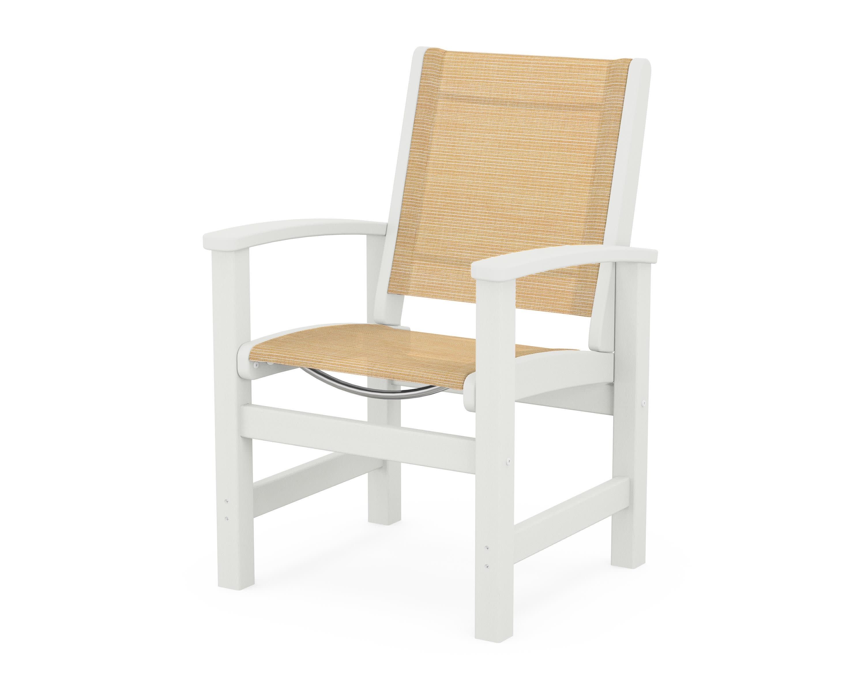 Coastal Dining Chair in Vintage White / Dupioni Apricot Sling