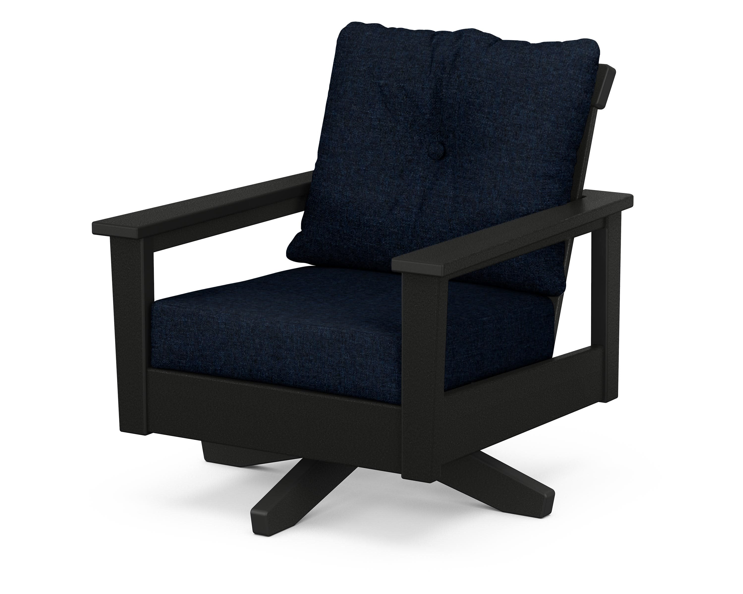 Prescott Deep Seating Swivel Chair in Black / Marine Indigo