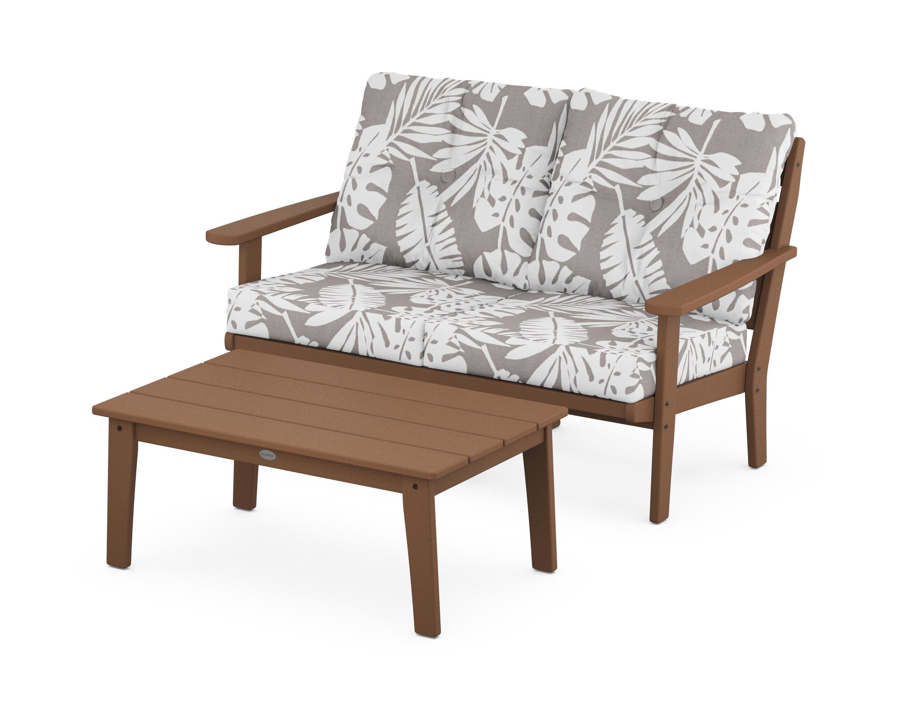Lakeside 2-Piece Lounge Loveseat Set in Teak / Leaf Grey Mist