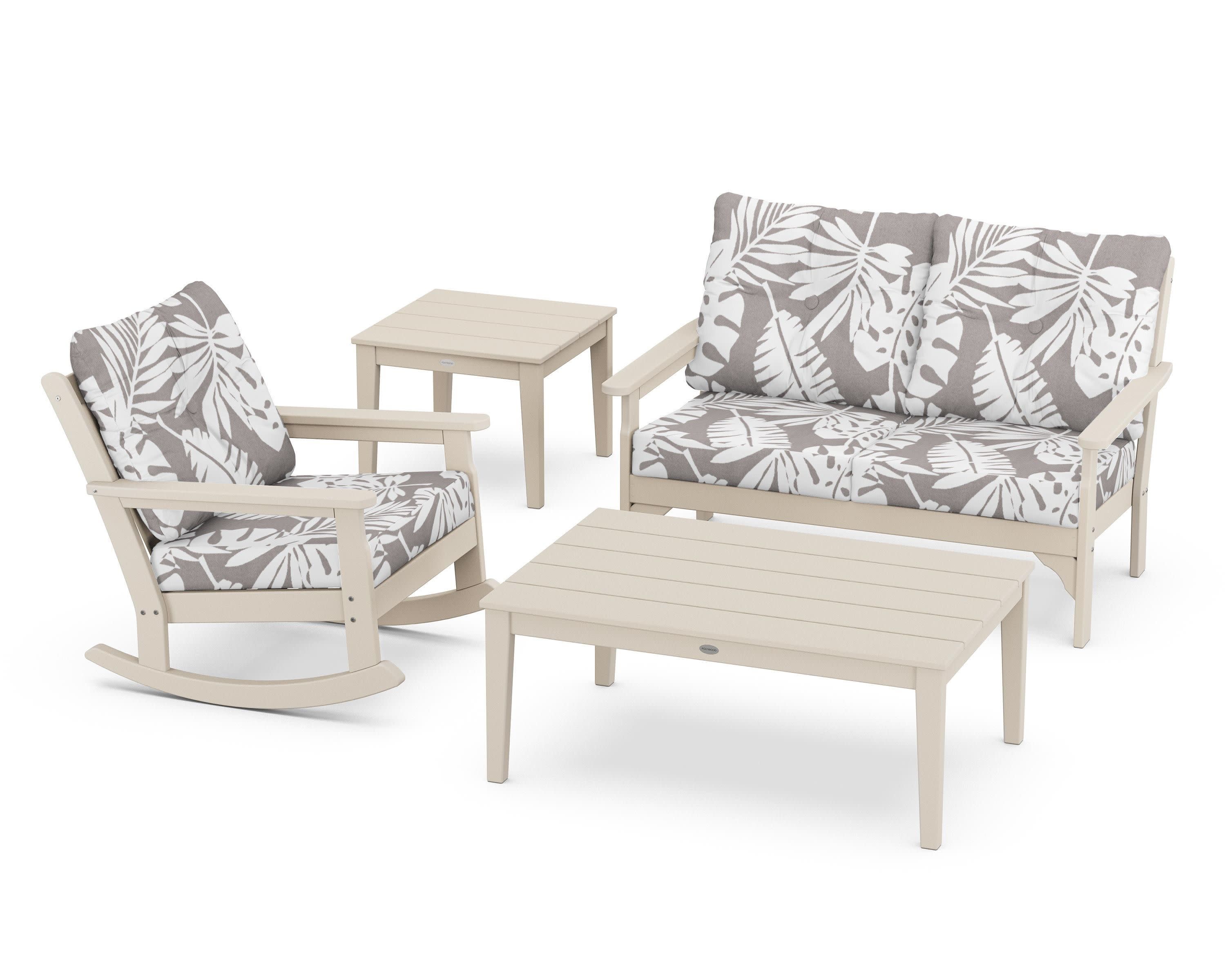 Vineyard 4-Piece Deep Seating Rocker Set in Sand / Leaf Grey Mist