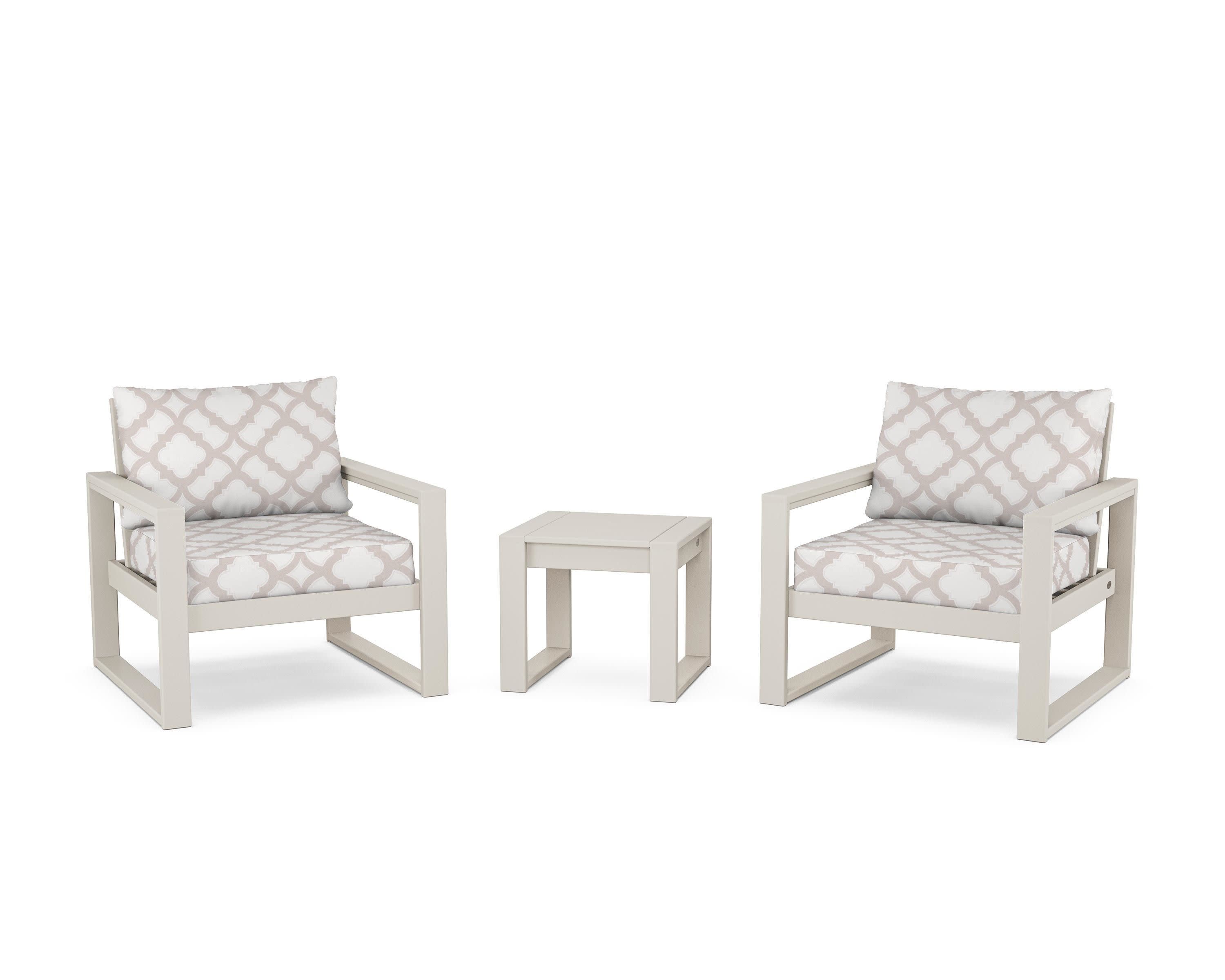 EDGE Sectional 3-Piece Deep Seating Set in Sand / Trellis Dune Burlap