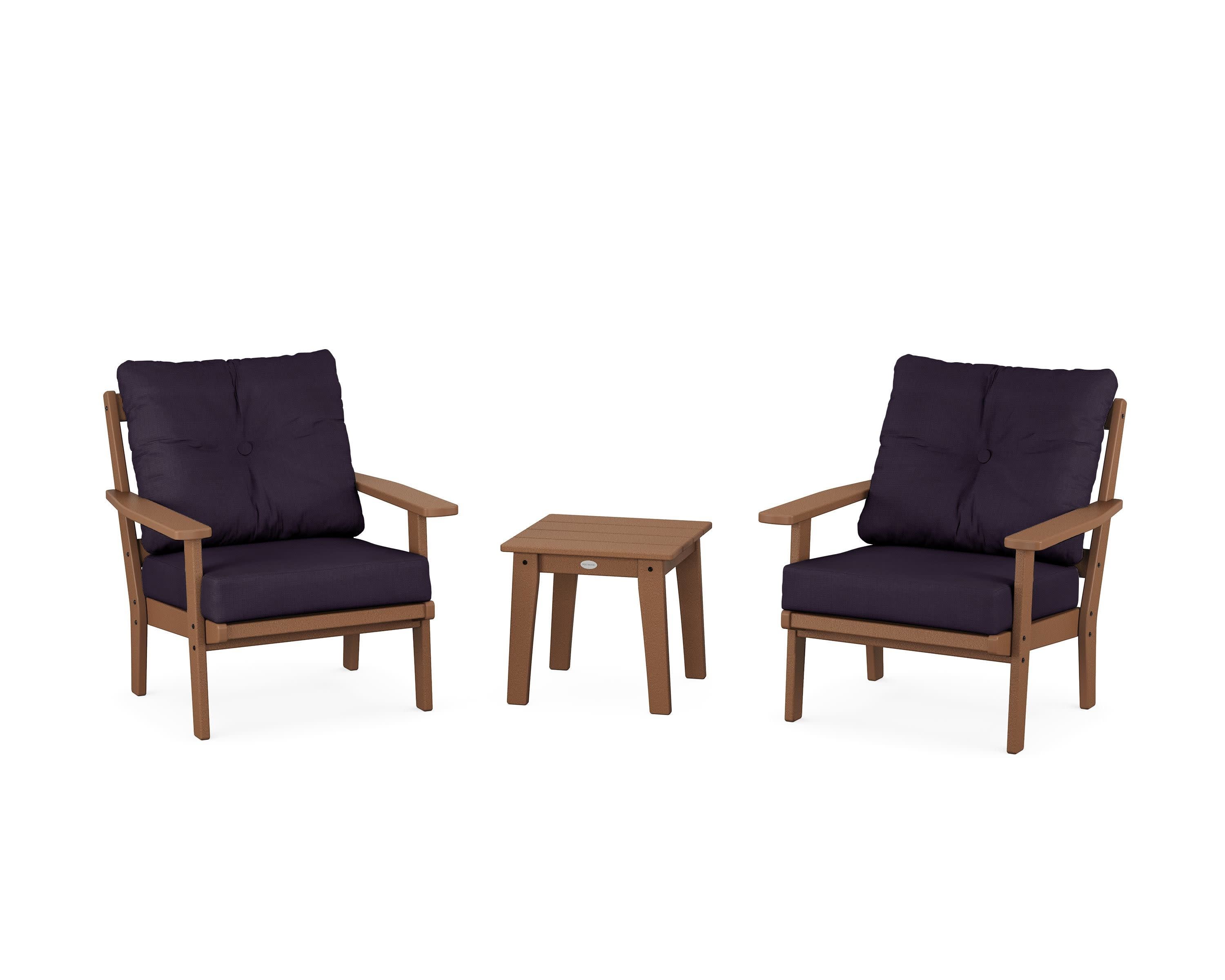 Oxford 3-Piece Deep Seating Set in Teak / Navy Linen