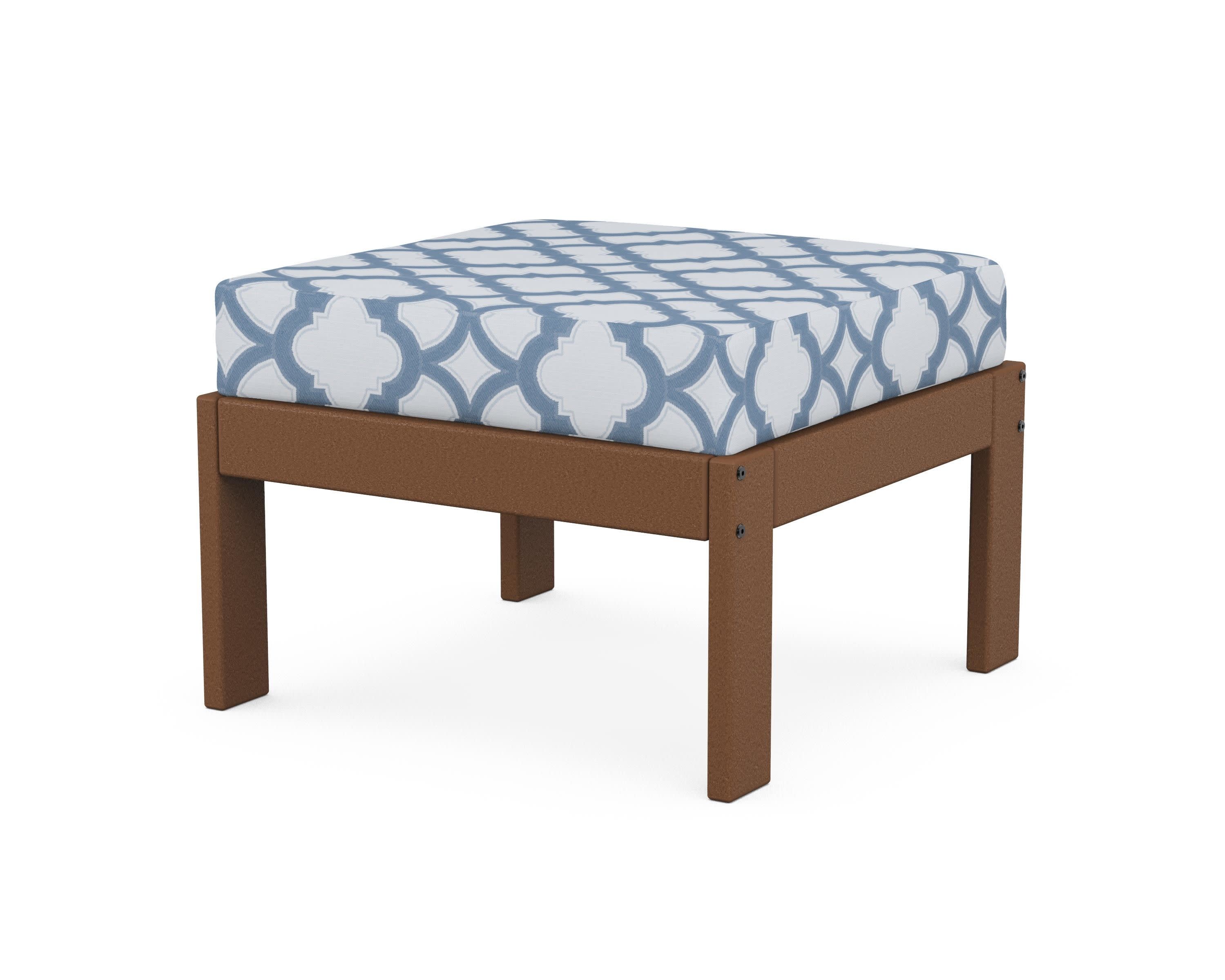 Vineyard Modular Ottoman in Teak / Trellis Sky Blue
