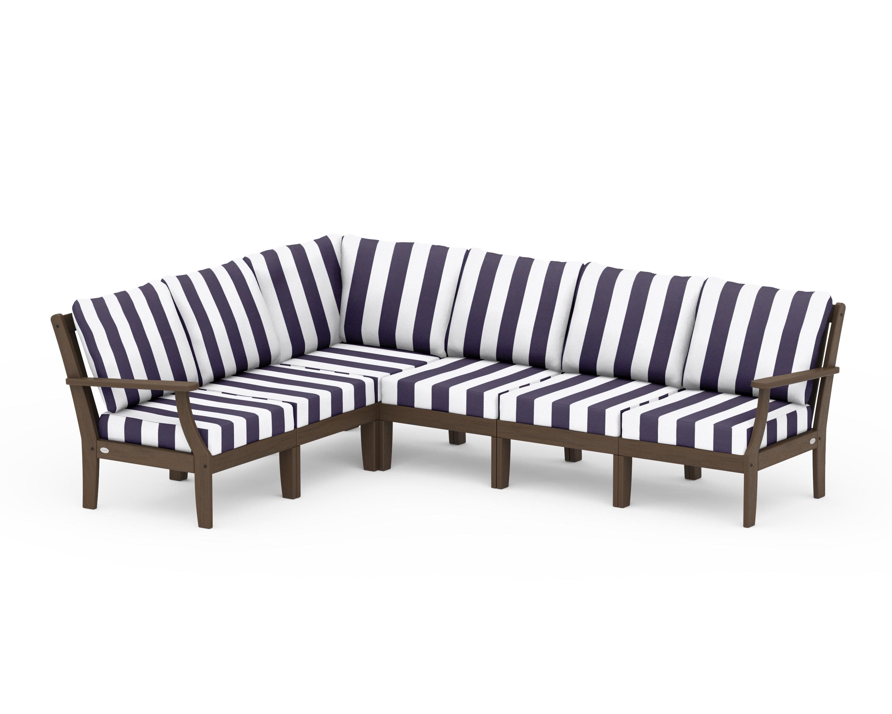 Braxton Modular 6-Piece Deep Seating Set in Kona / Cabana Stripe Navy