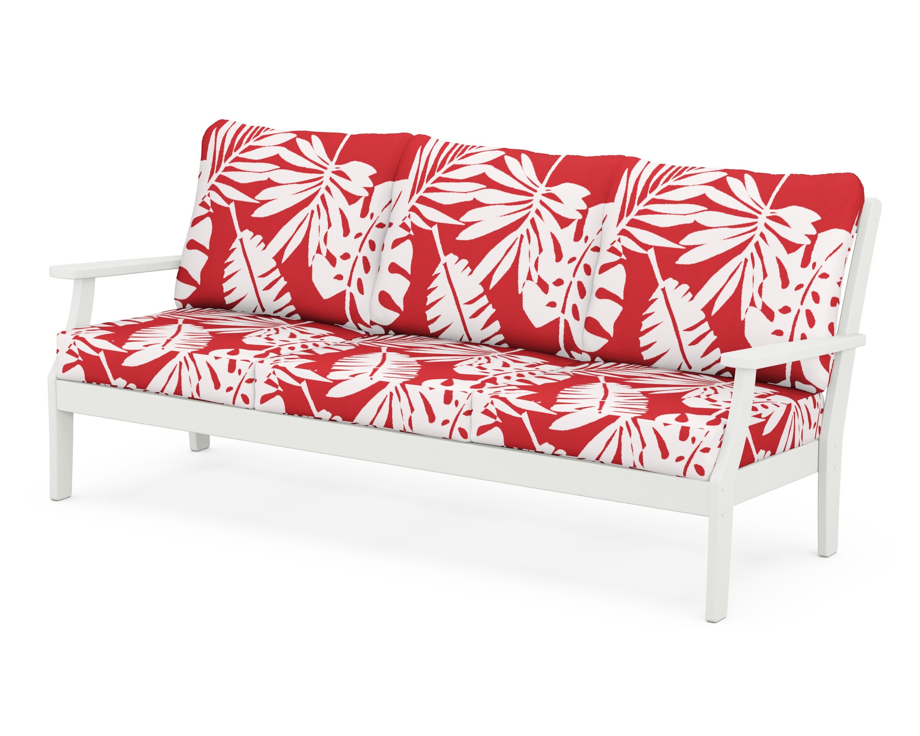 Braxton Deep Seating Sofa in Vintage White / Leaf Crimson