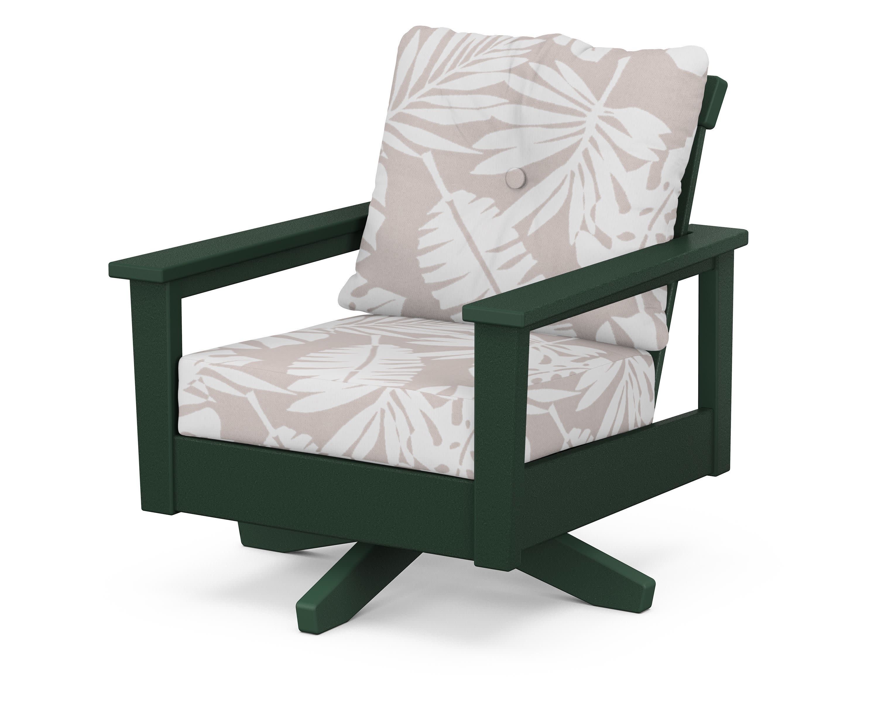 Prescott Deep Seating Swivel Chair in Green / Leaf Dune Burlap