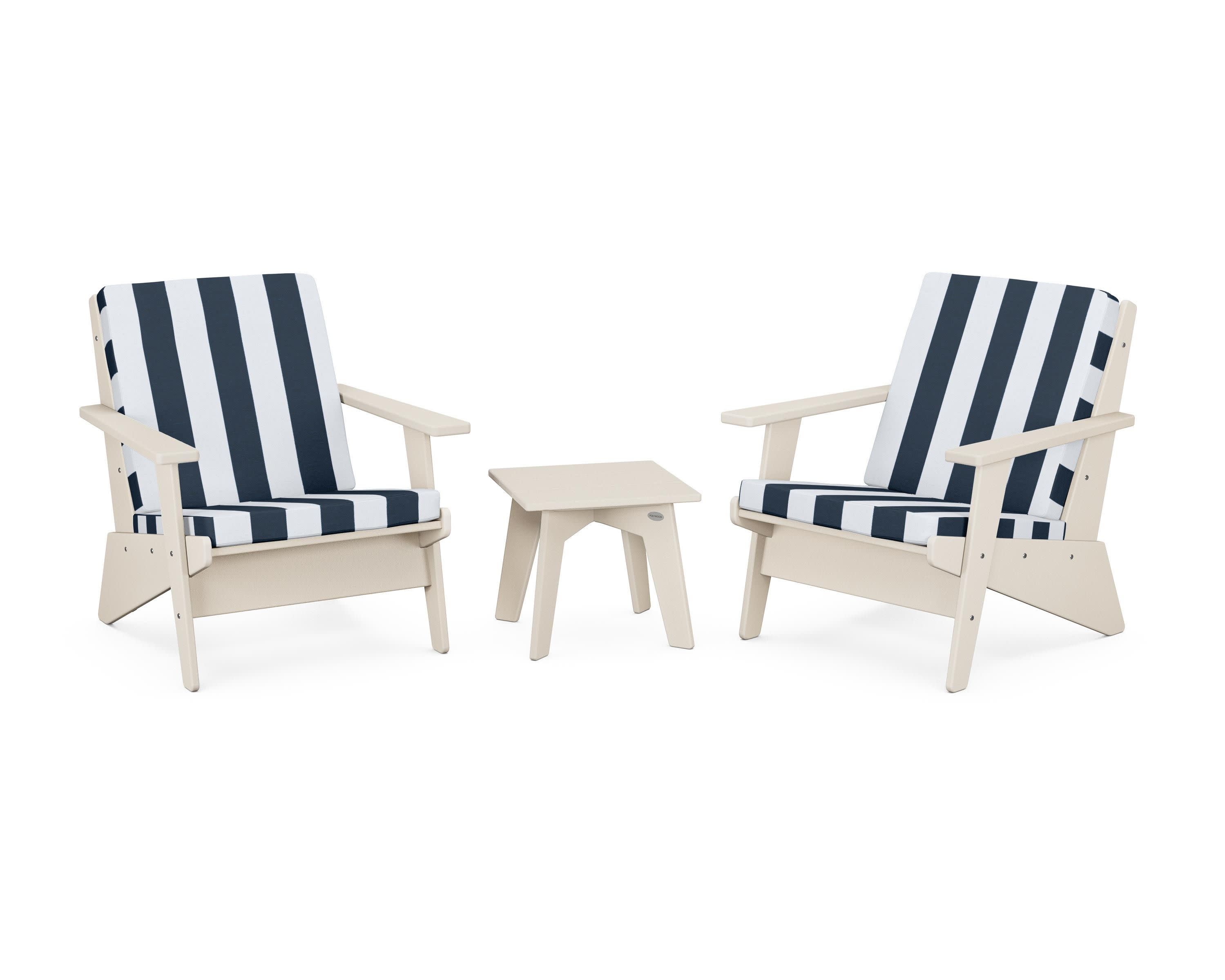 Riviera Modern Lounge 3-Piece Set in Sand / Cabana Stripe Marine Indigo