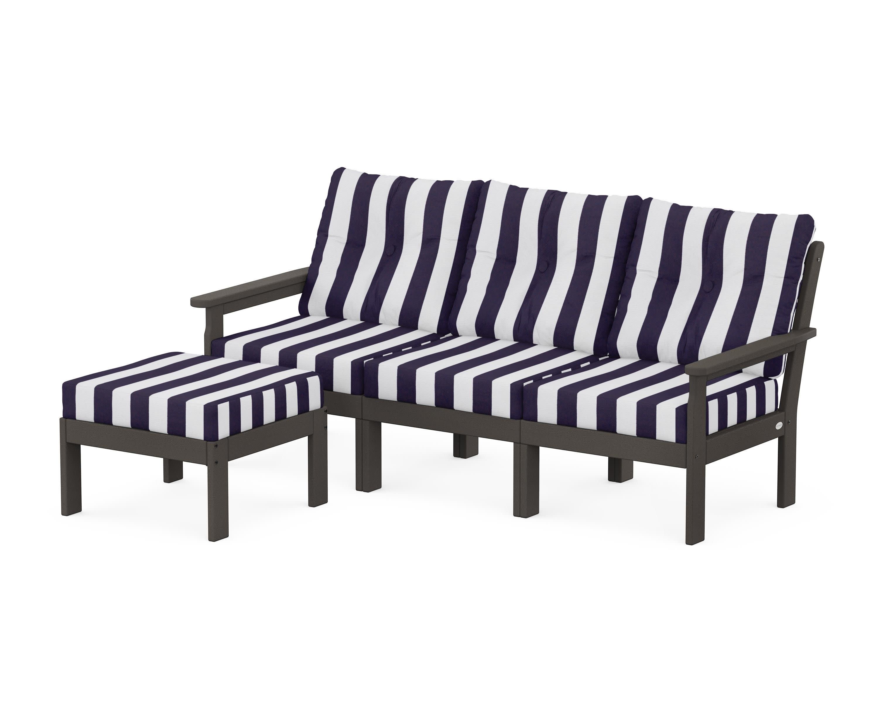Vineyard 4-Piece Sectional with Ottoman in Vintage Coffee / Cabana Stripe Navy