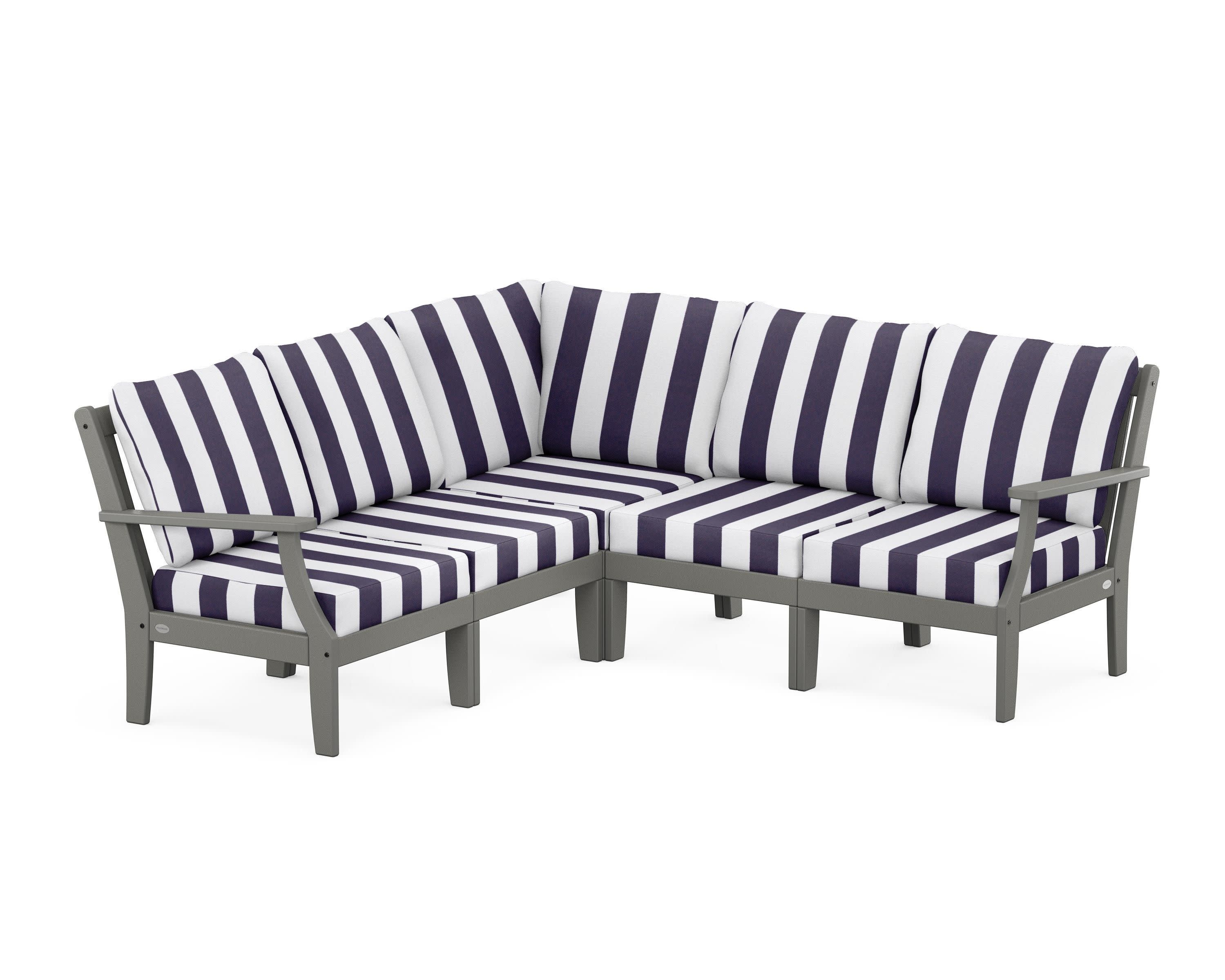 Braxton Modular 5-Piece Deep Seating Set in Slate Grey / Cabana Stripe Navy