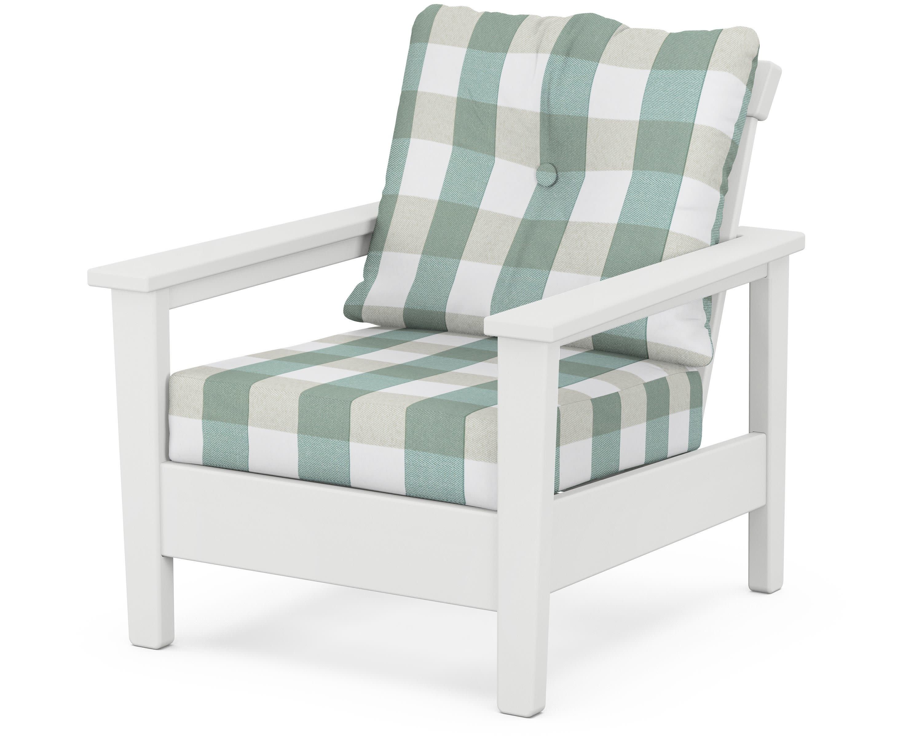 Prescott Deep Seating Chair in White / Buffalo Plaid Glacier Spa