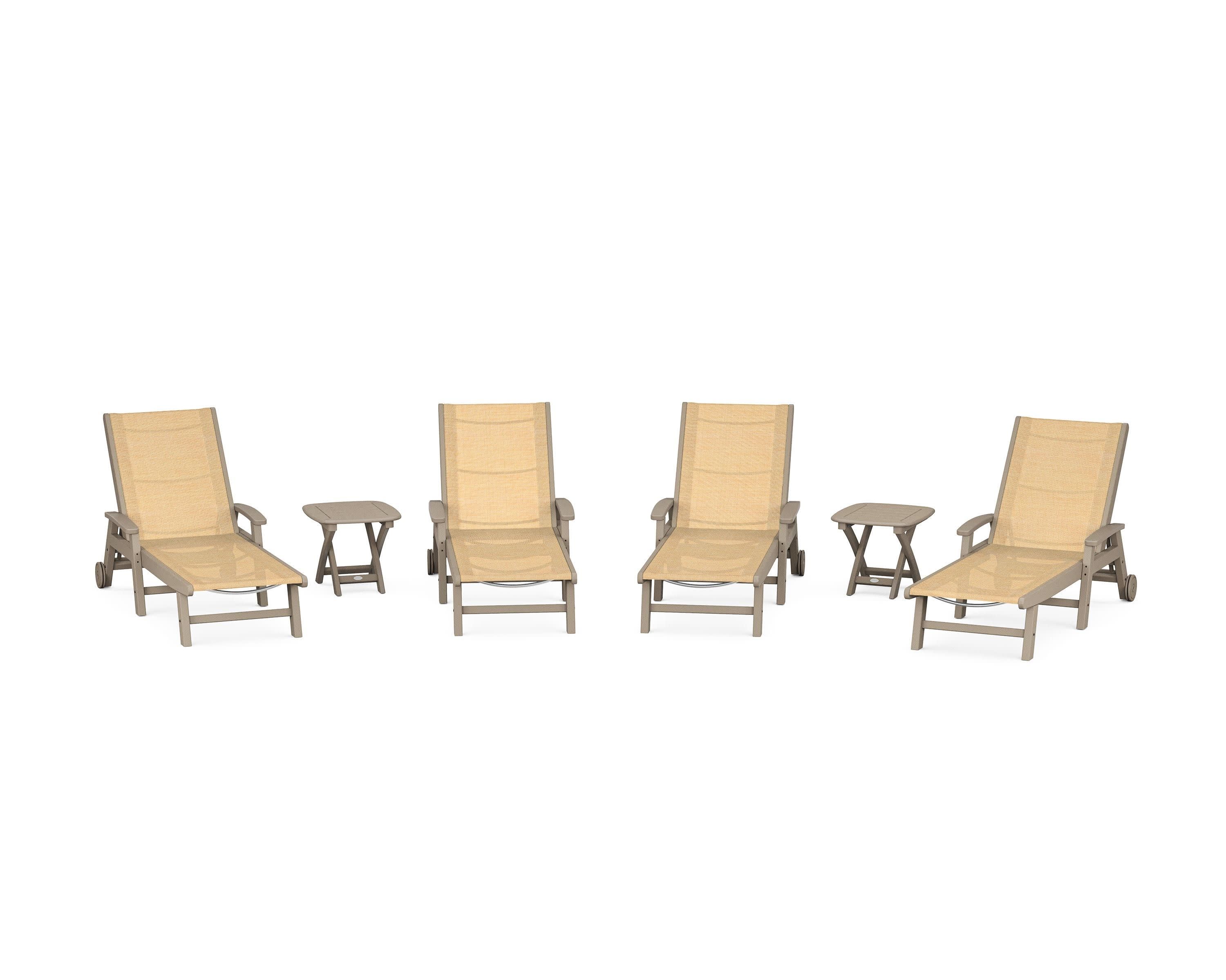 Coastal Chaise 6-Piece Set with Wheels in Vintage Sahara / Dupioni Apricot Sling