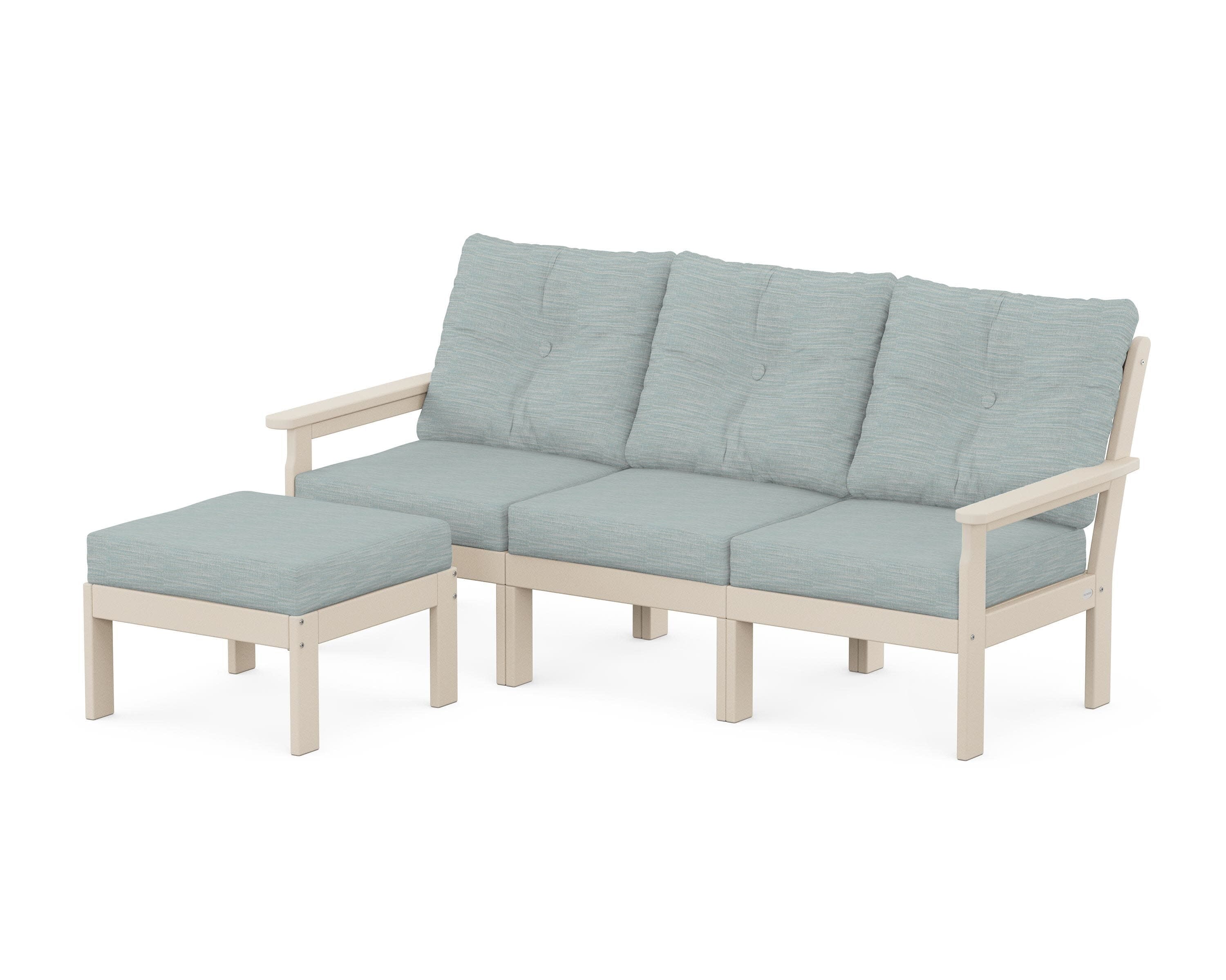 Vineyard 4-Piece Sectional with Ottoman in Sand / Soothe Mist
