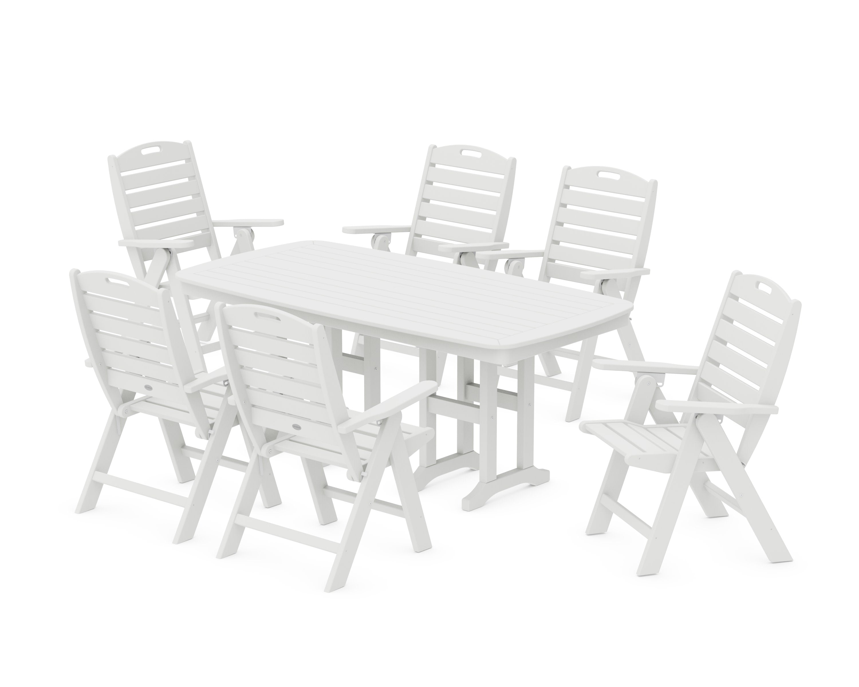 Nautical Folding Highback Chair 7-Piece Dining Set in White