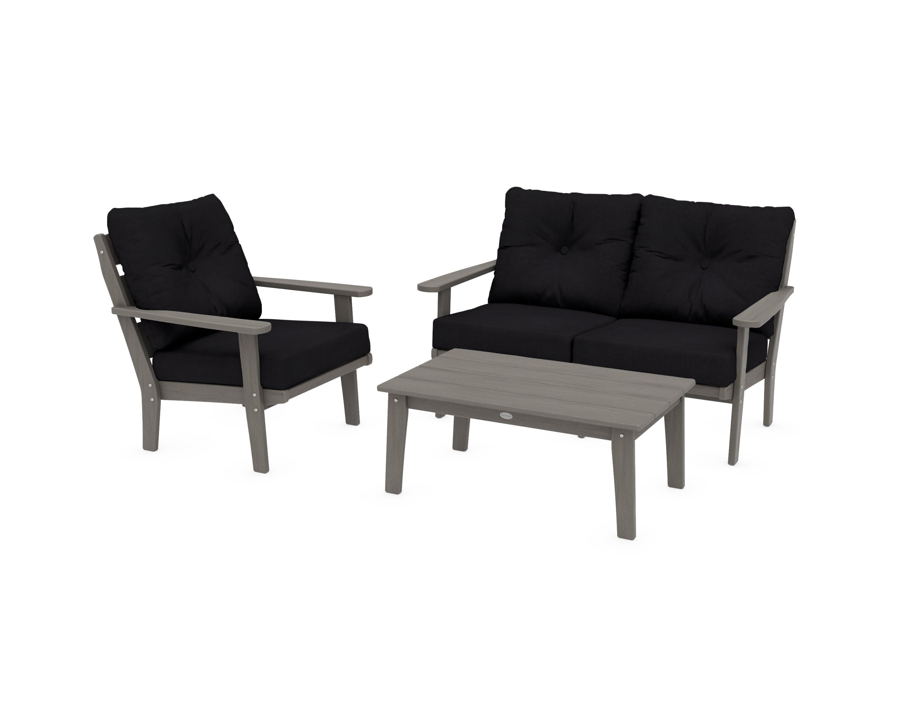 Lakeside 3-Piece Deep Seating Set in Driftwood / Midnight Linen