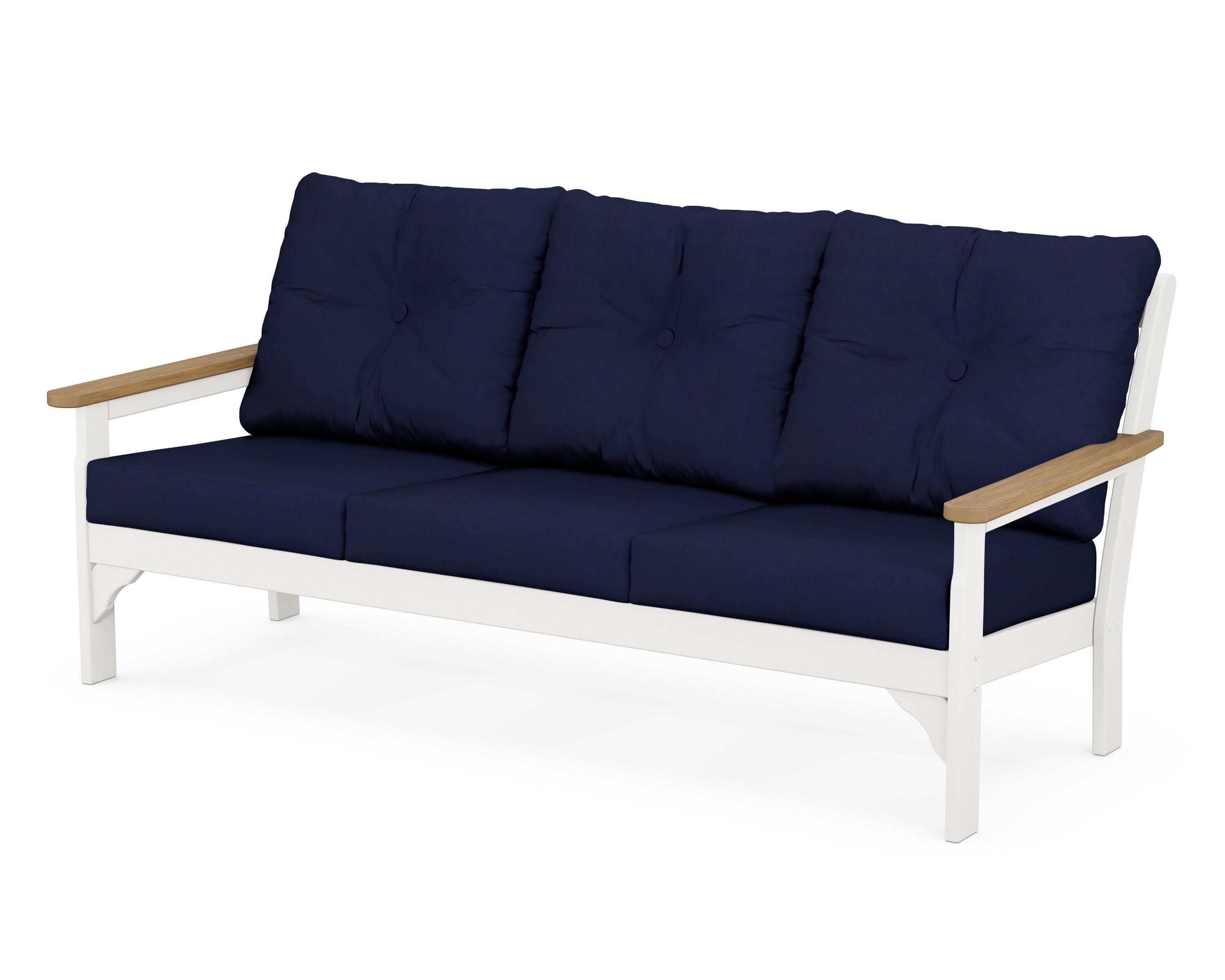 Vineyard Deep Seating Sofa in White / Natural / Navy