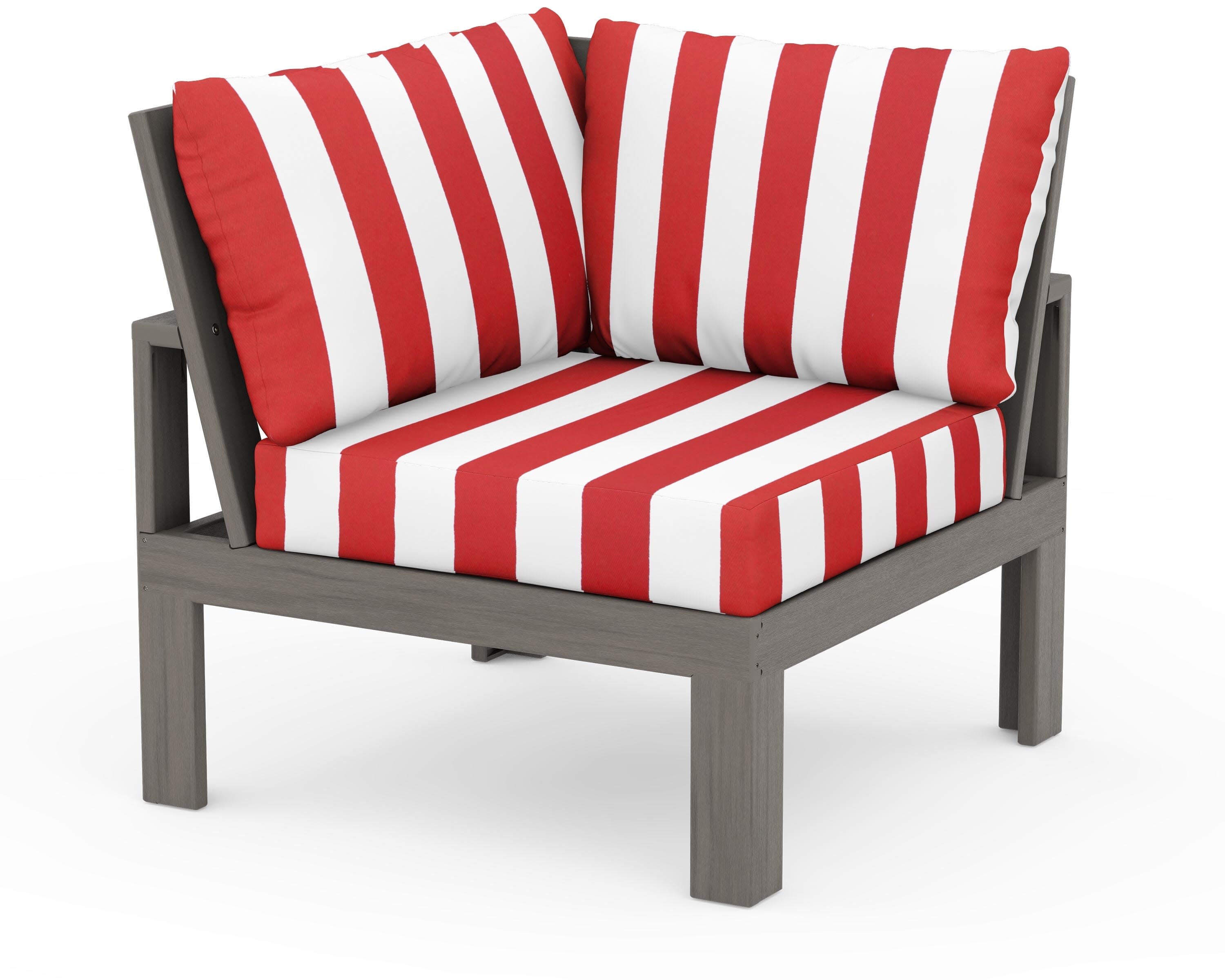 Modular Corner Chair in Driftwood / Cabana Stripe Crimson