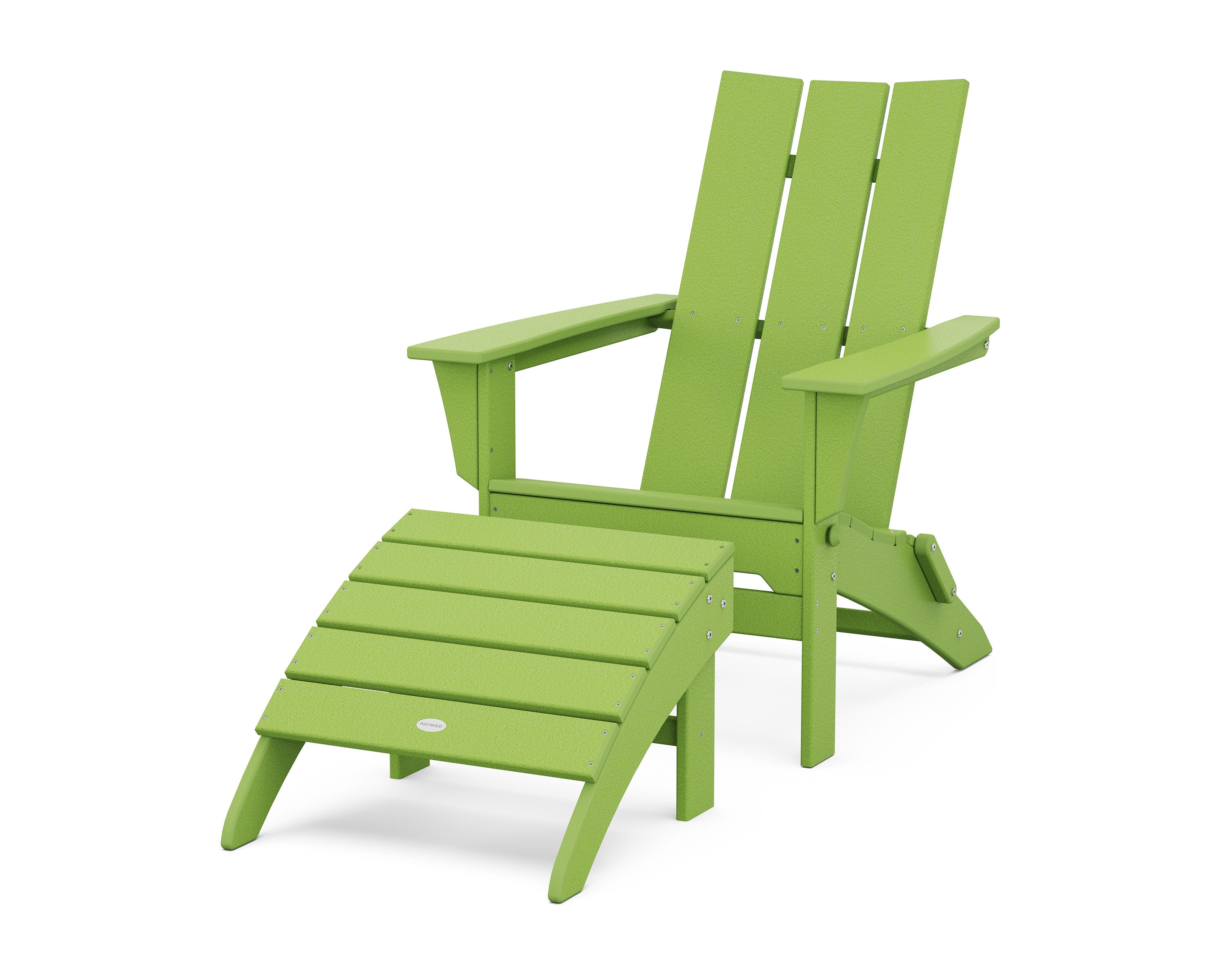 Modern Folding Adirondack Chair 2-Piece Set with Ottoman in Lime