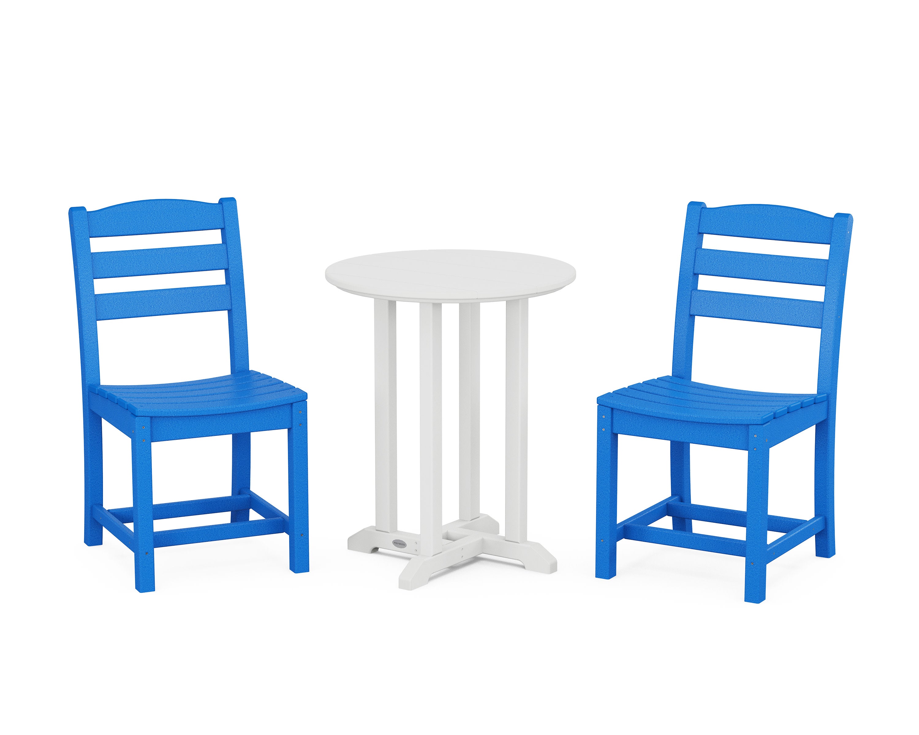 La Casa Caf Side Chair 3-Piece Round Bistro Dining Set in Pacific Blue / White