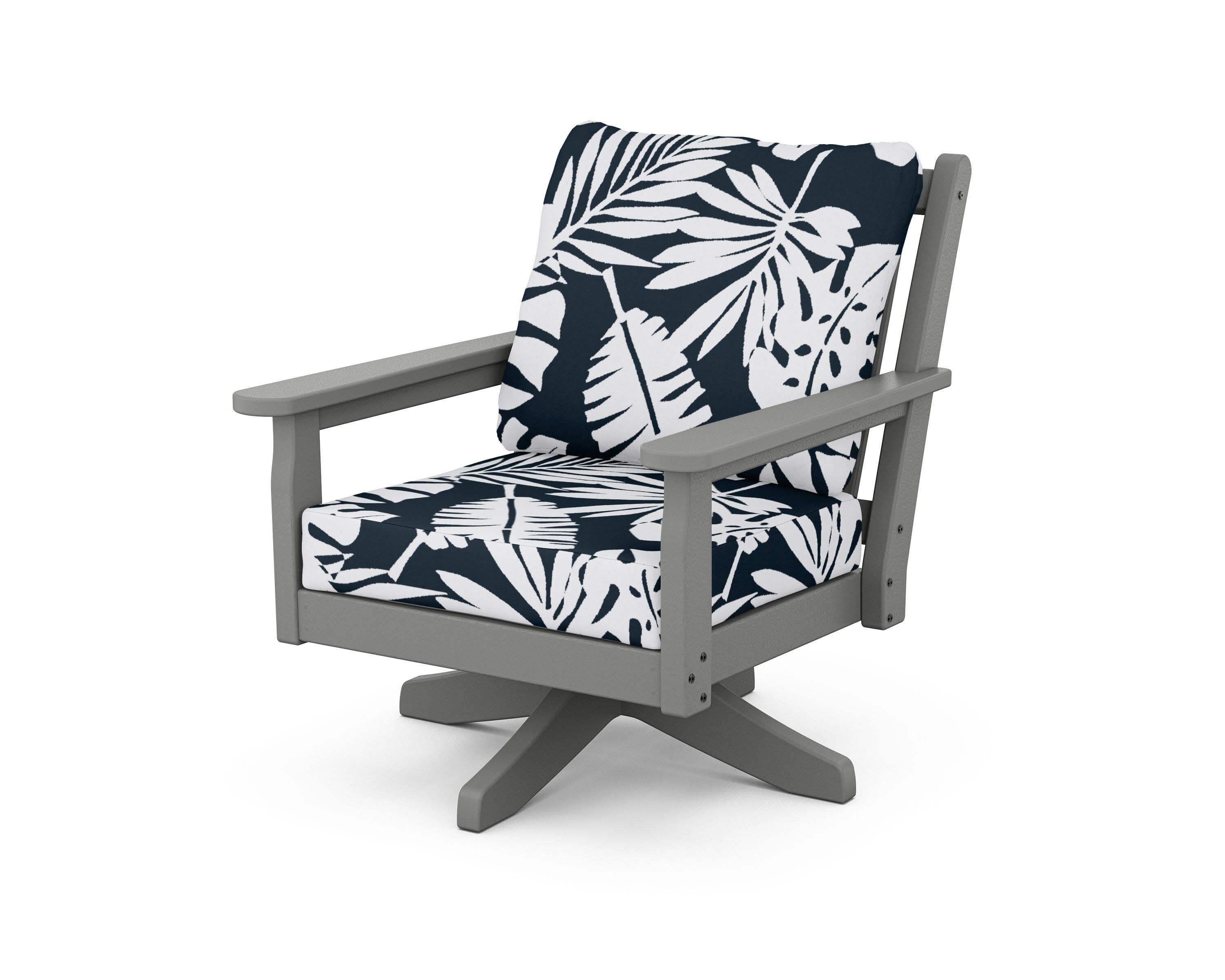 Chippendale Deep Seating Swivel Chair in Slate Grey / Leaf Marine Indigo